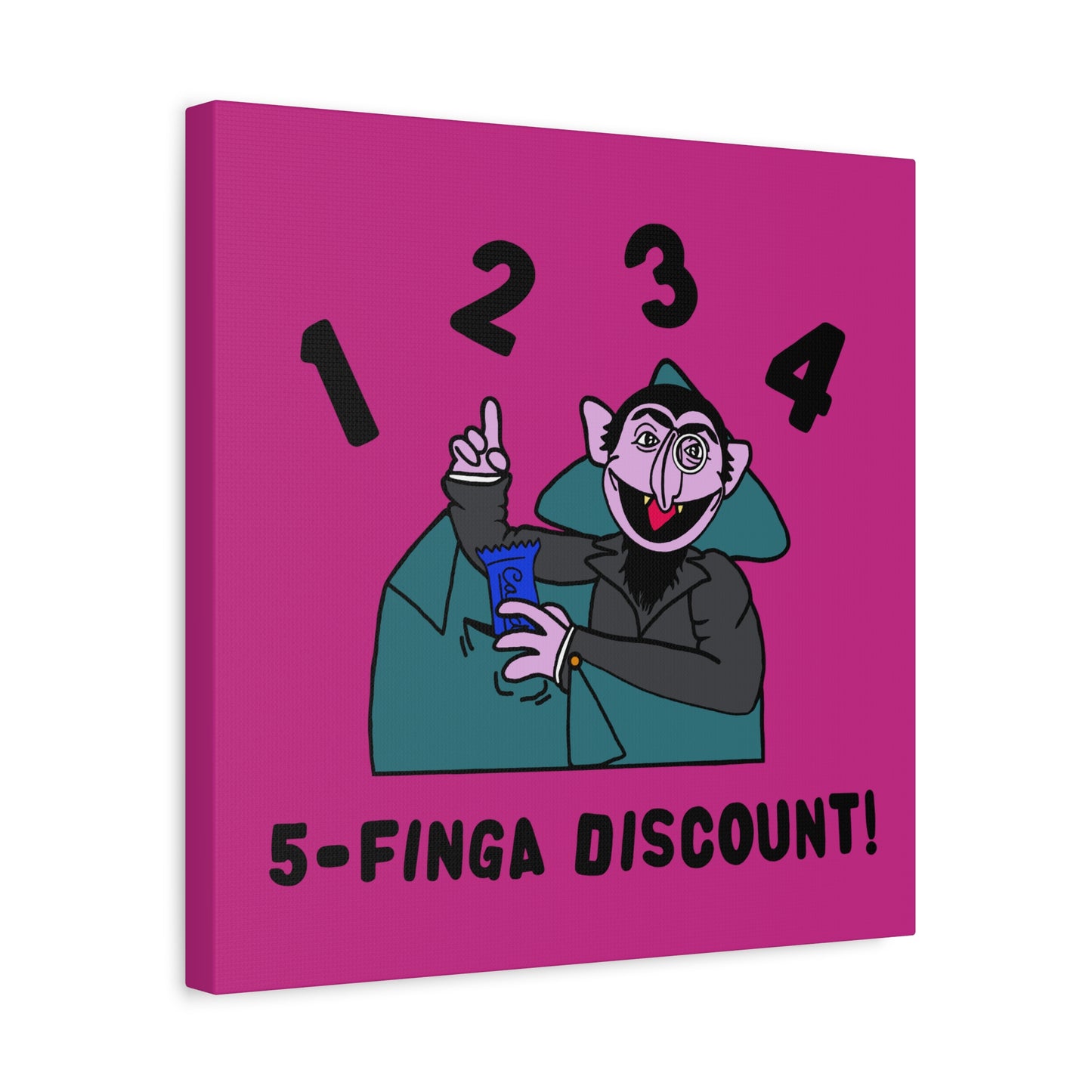 Five Finger Discount Canvas Print Pink - Sesame Street The Count Parody Art Print