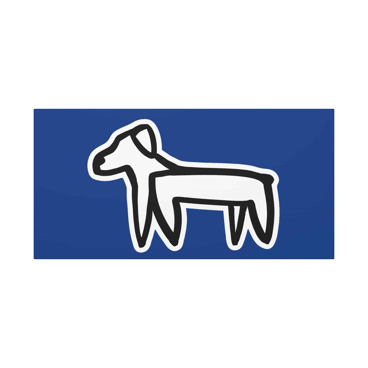 Dog Canvas Print on Blue (Sticker Style White Dog) - Dog Drawing Wall Art