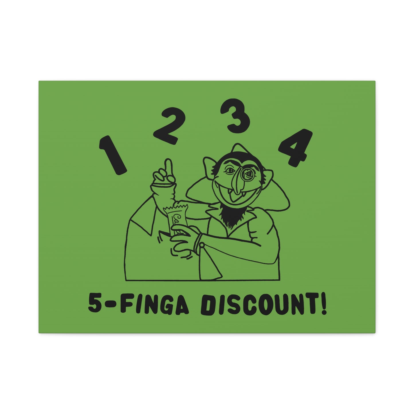 Five Finger Discount Outline Canvas Print Green - Sesame Street The Count Parody Art Print