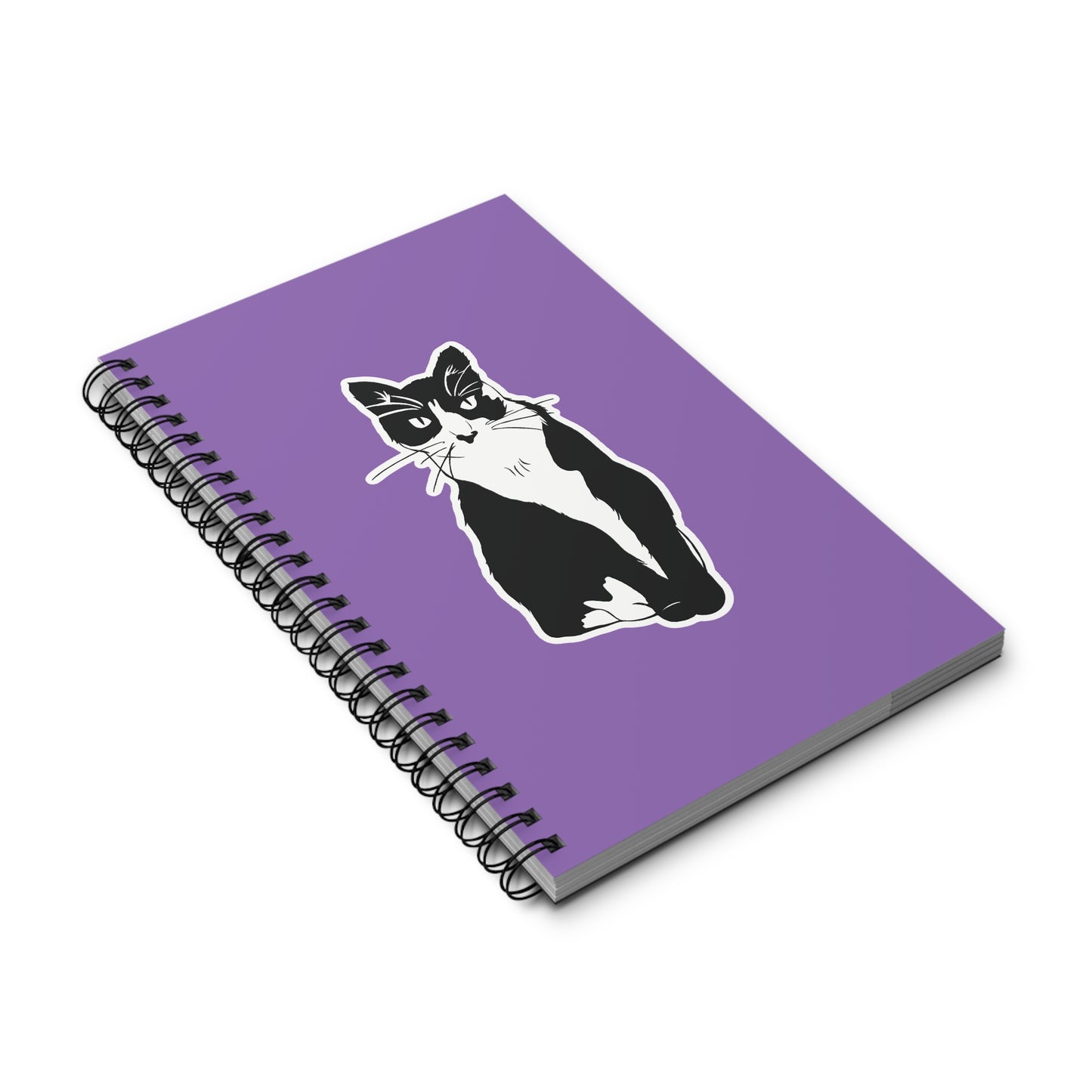 Cat Notebook in Light Purple (Sticker Style Cat) - Cat Spiral Notebook