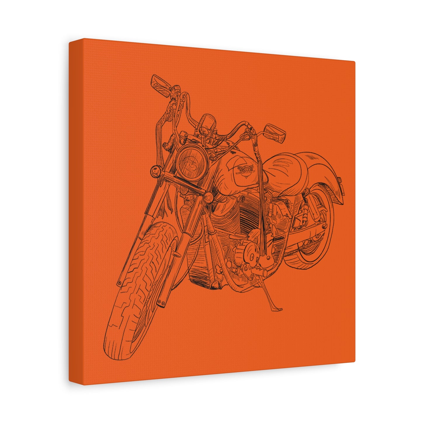 Ride Me Harley Motorcycle Sketch Canvas Print - Black Ink on Orange Background