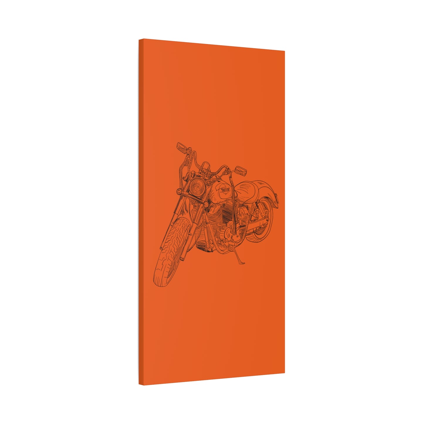 Ride Me Harley Motorcycle Sketch Canvas Print - Black Ink on Orange Background