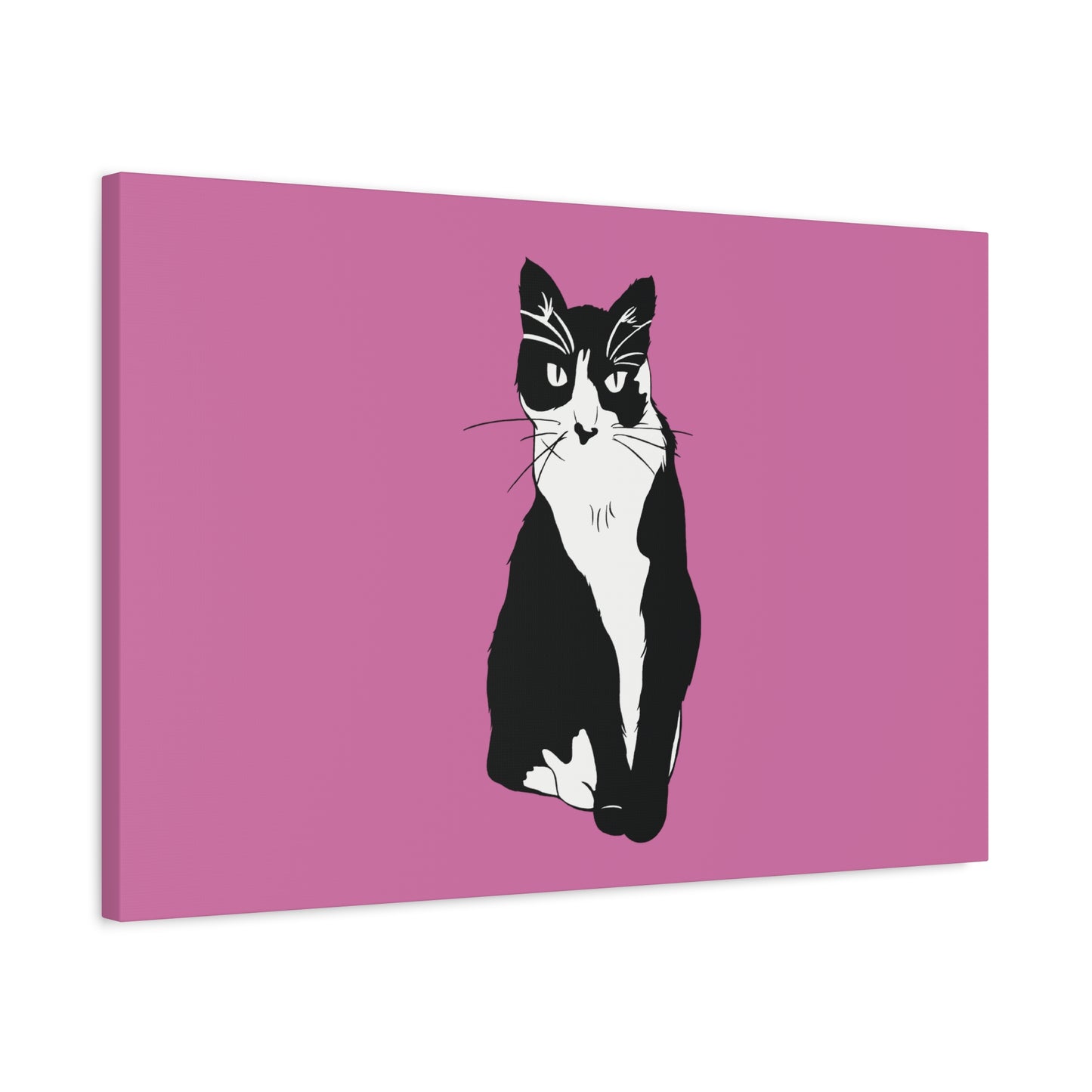 Cat Canvas on Light Pink (B&W Style Cat) - Cat Drawing Art