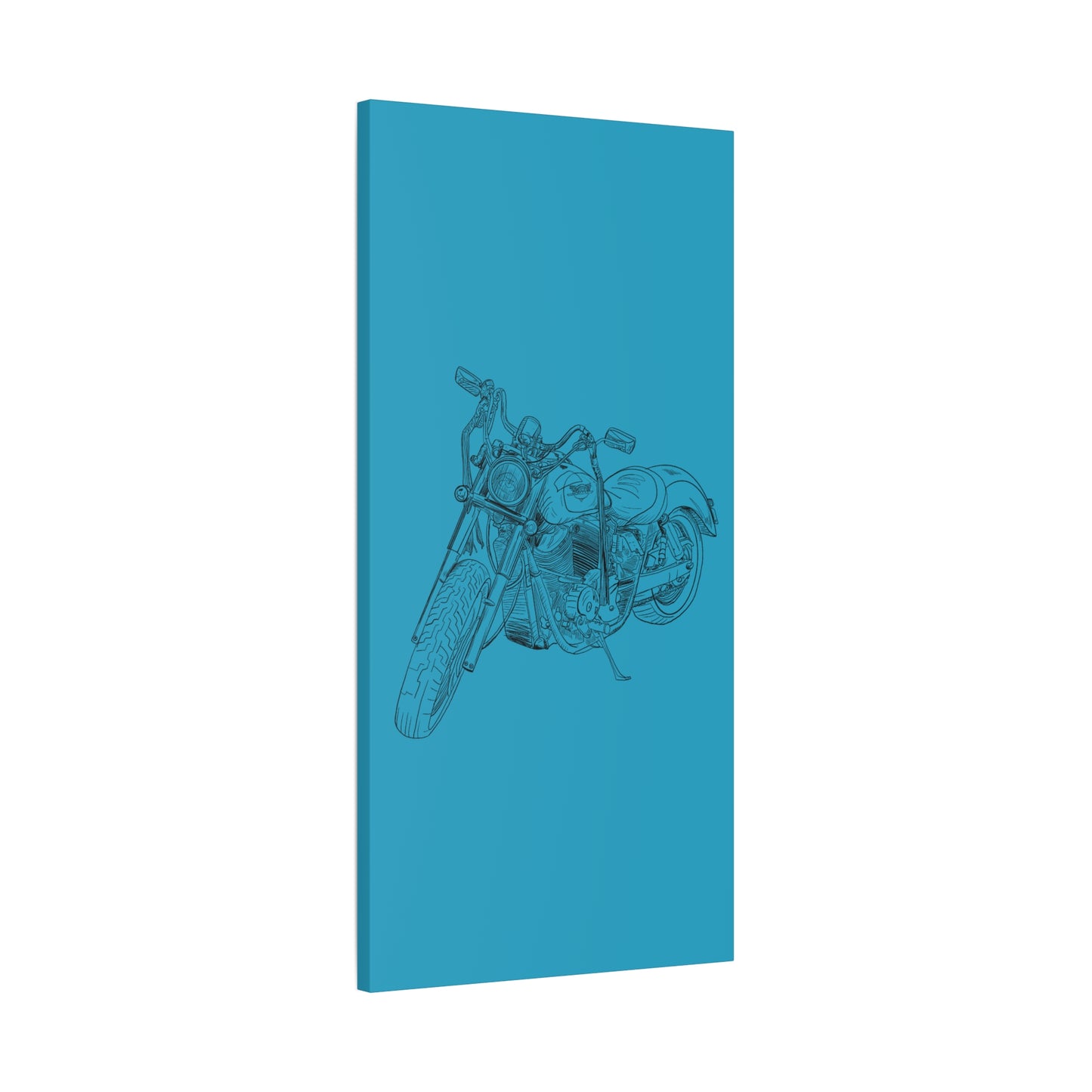Ride Me Harley Motorcycle Sketch Canvas Print - Black Ink on Turquoise Background