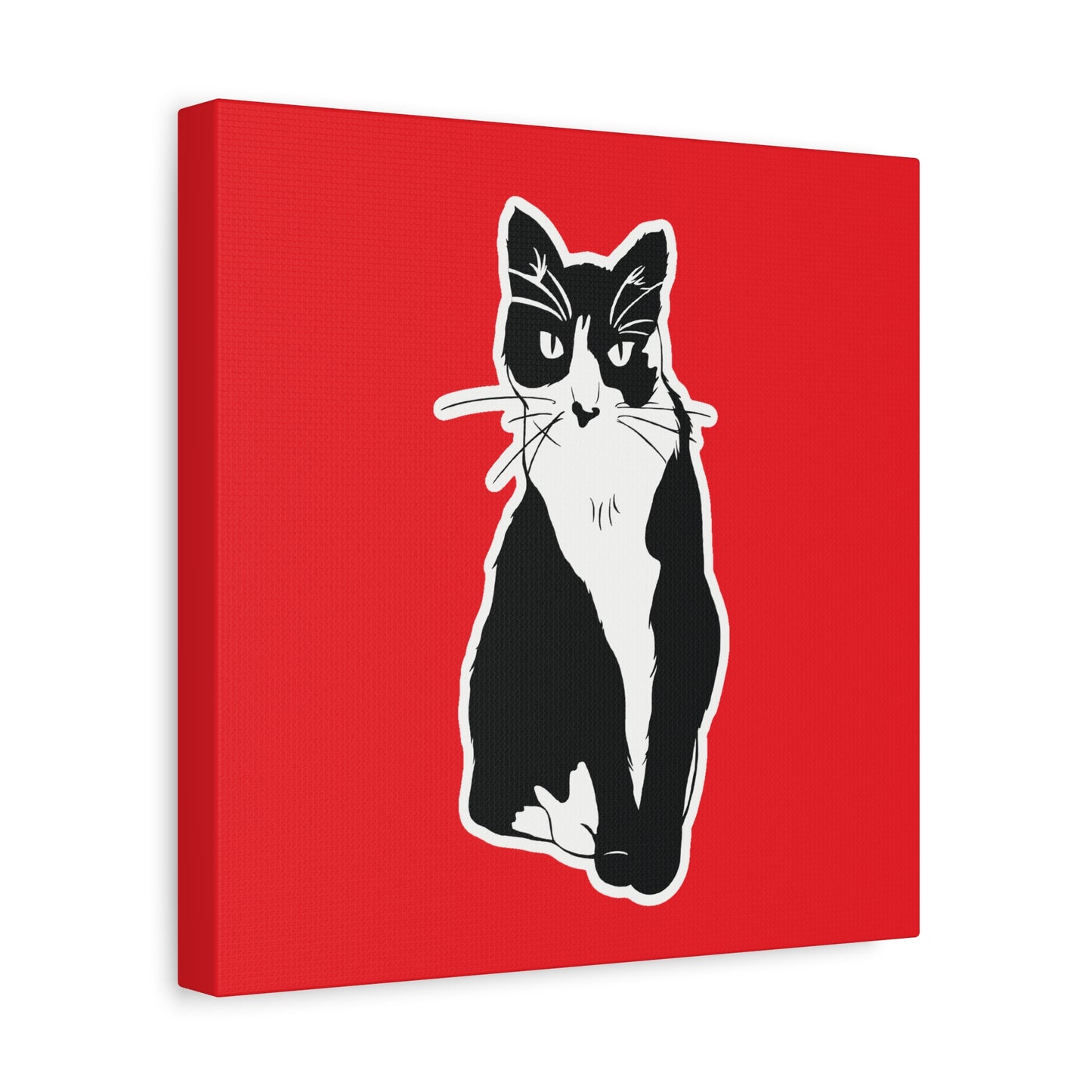 Cat Canvas Print on Red (Sticker Style Cat) - Cat Drawing Art