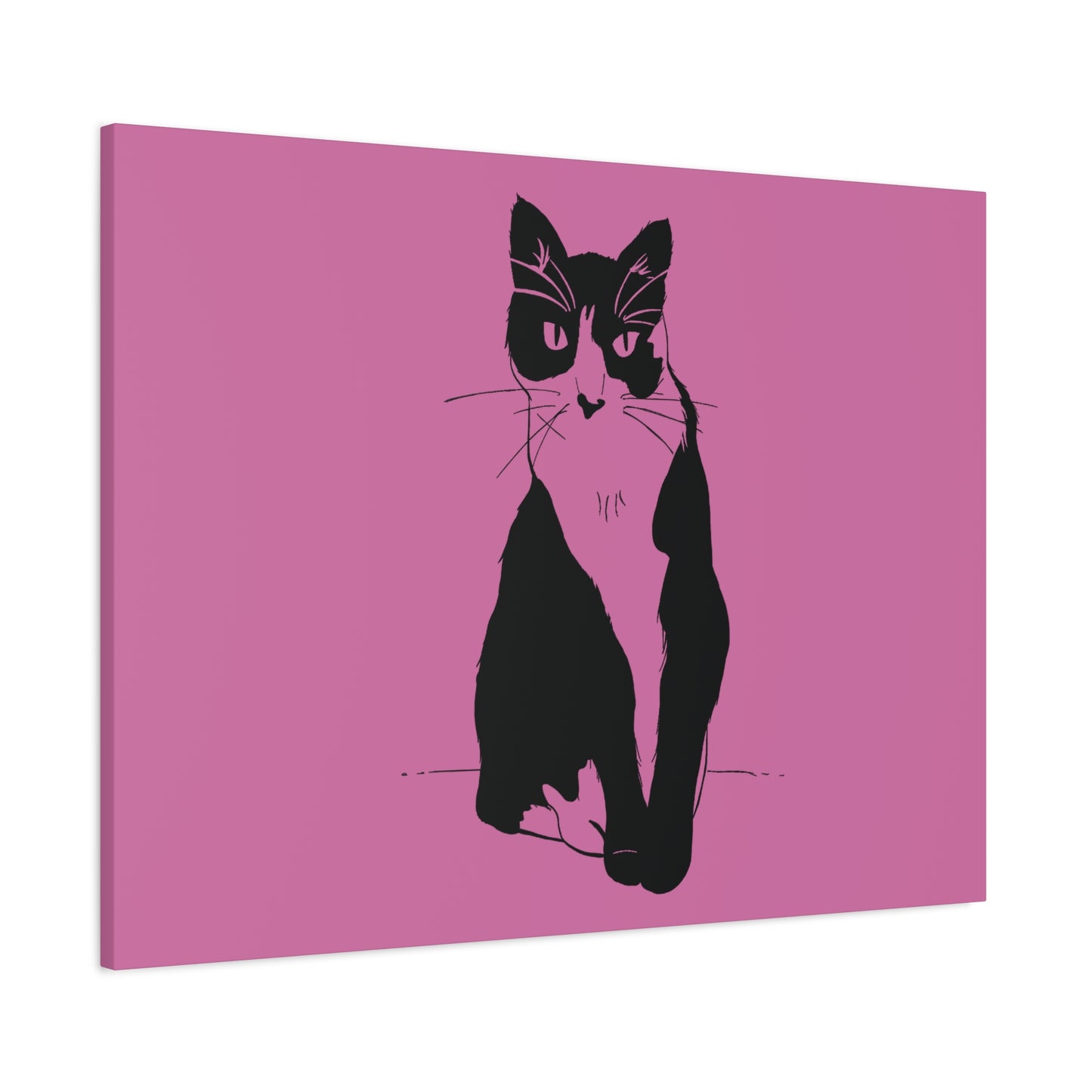 Cat Canvas Print on Pink (Transparent Style Cat) - Cat Drawing Art