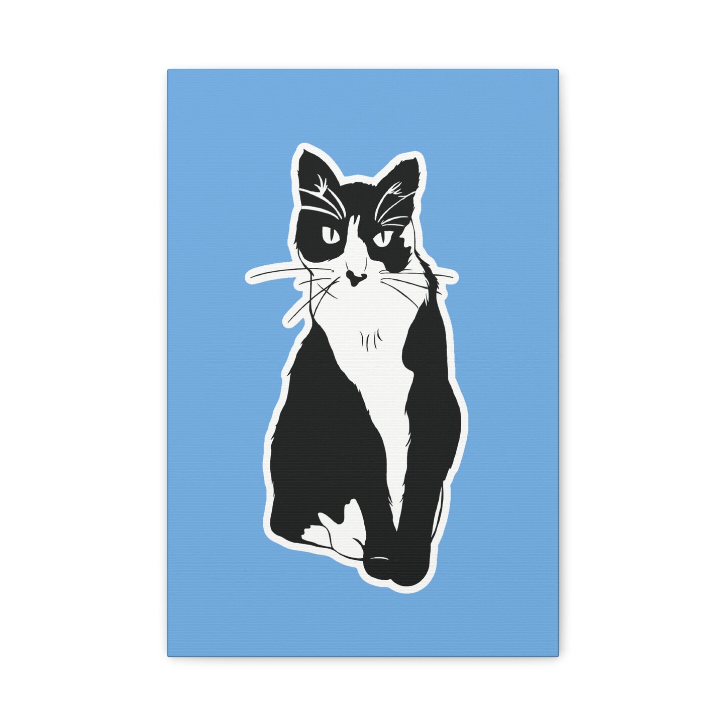 Cat Canvas on Light Blue (Sticker Style Cat) - Cat Drawing Art