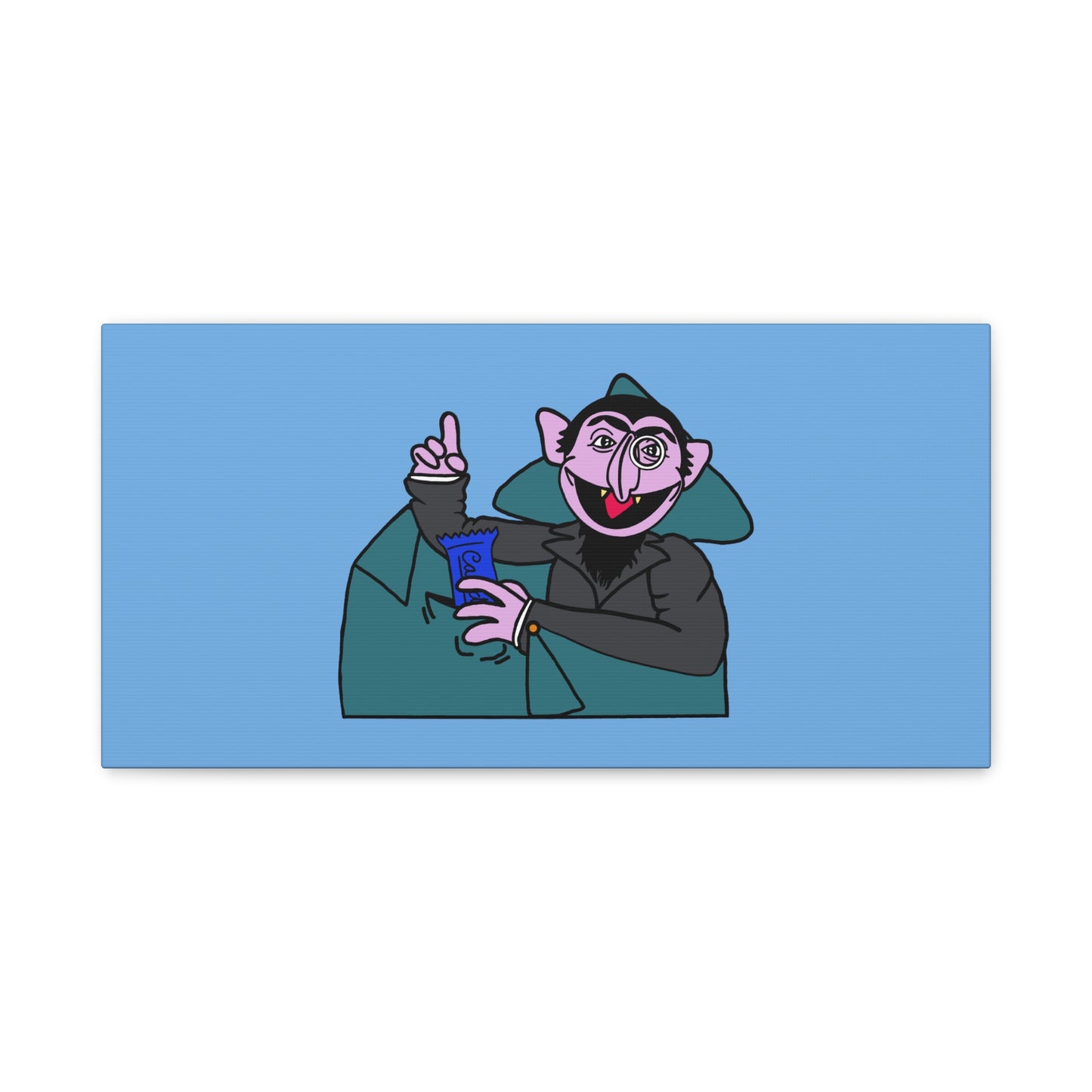 The Count Stealing Candy Canvas Print Light Blue - Sesame Street The Count Parody Art