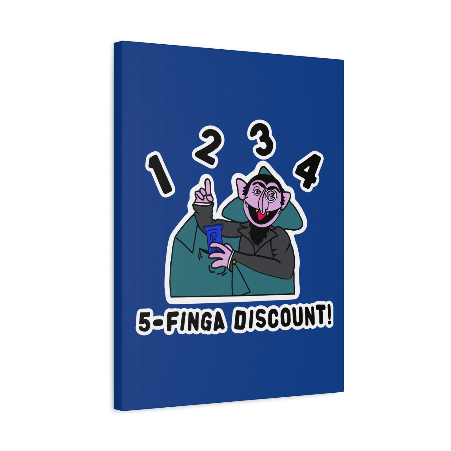 Five Finger Discount Canvas Print Dark Blue - Sesame Street The Count Parody Art Print
