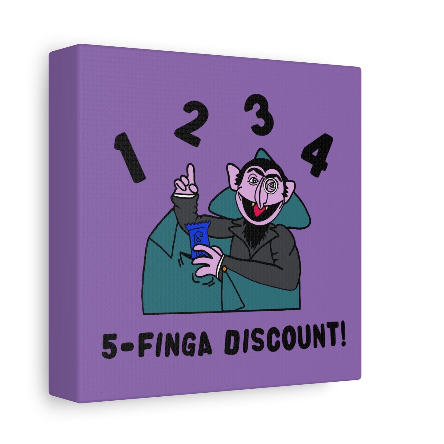 Five Finger Discount Canvas Print Light Purple - Sesame Street The Count Parody Art Print