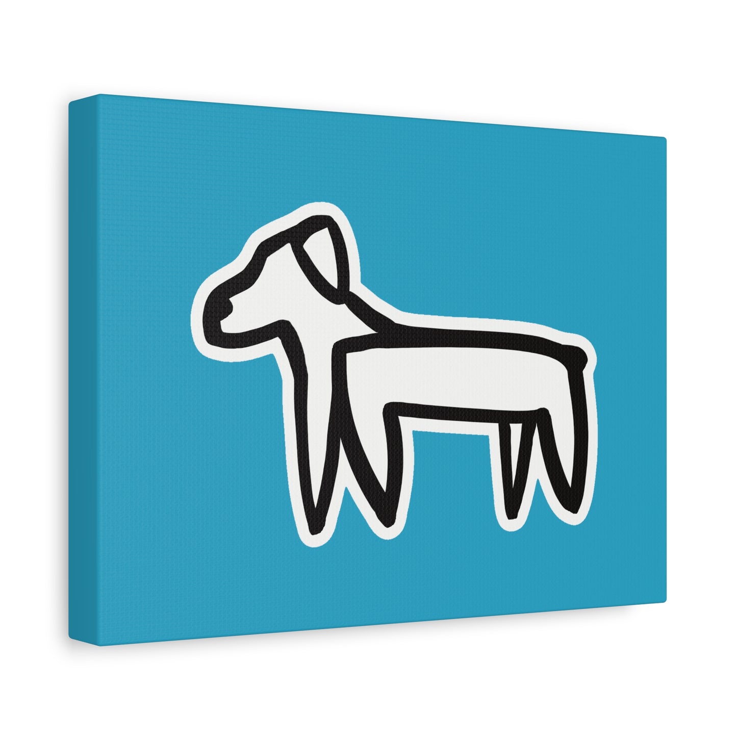 Dog Canvas Print on Turquoise (Sticker Style Black Dog) - Dog Drawing Wall Art