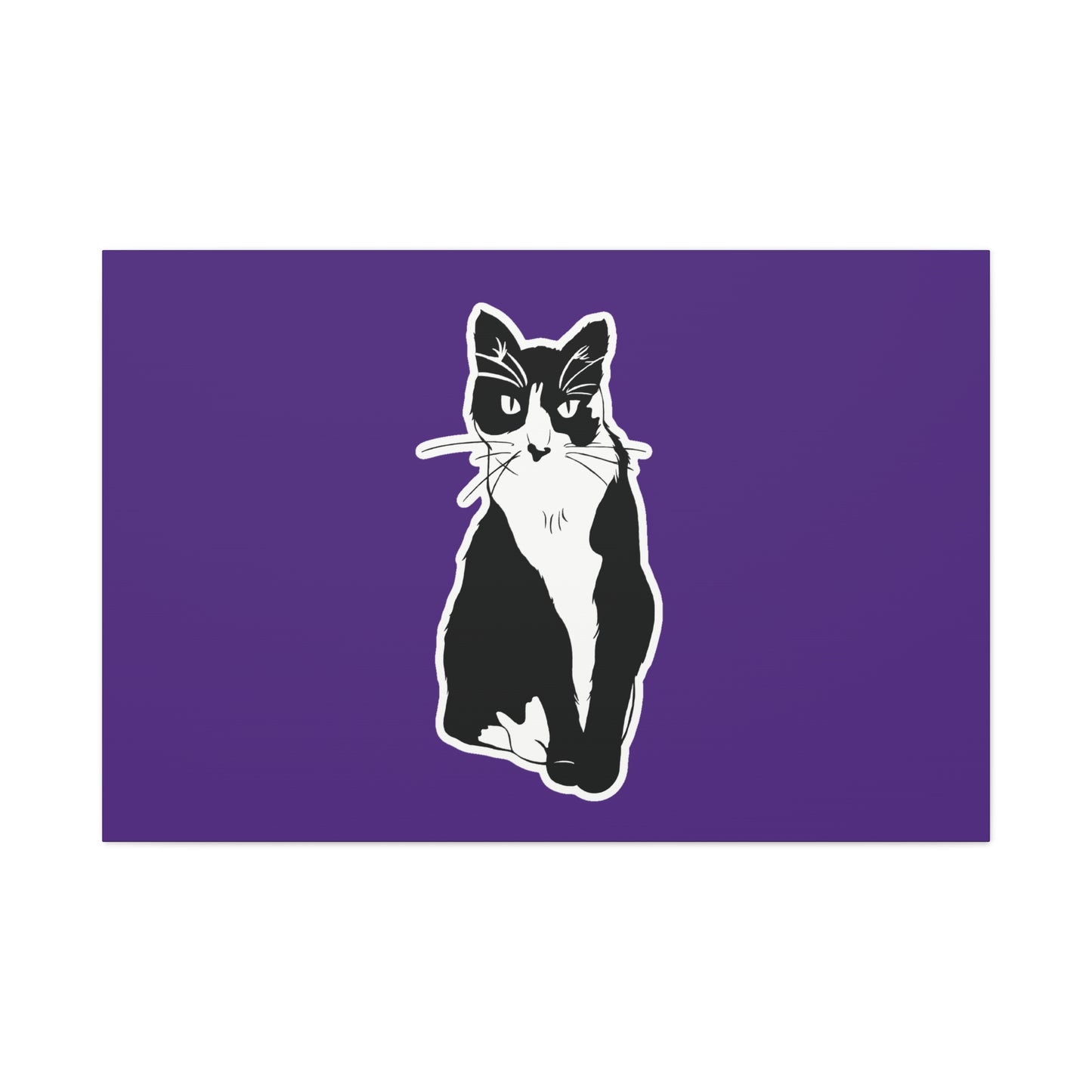 Cat Canvas Print on Purple (Sticker Style Cat) - Cat Drawing Art