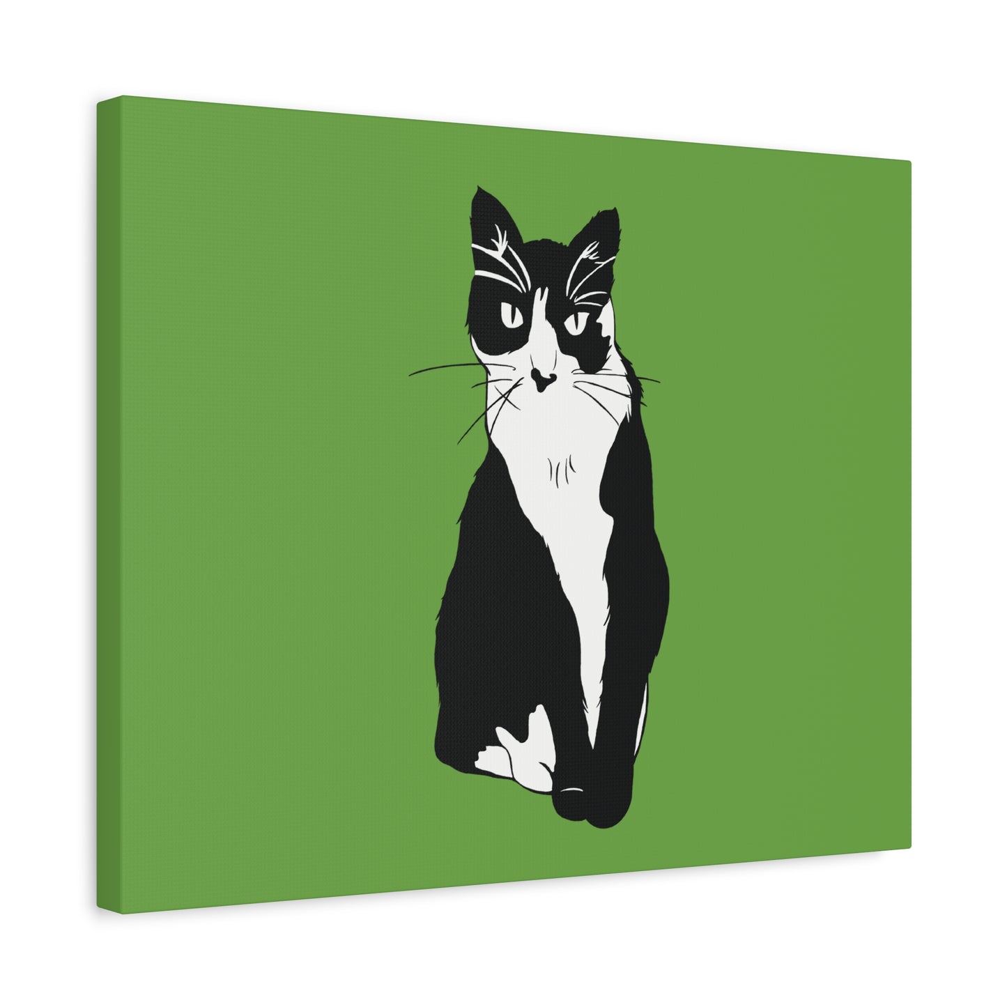Cat Canvas on Green (B&W Style Cat) - Cat Drawing Art