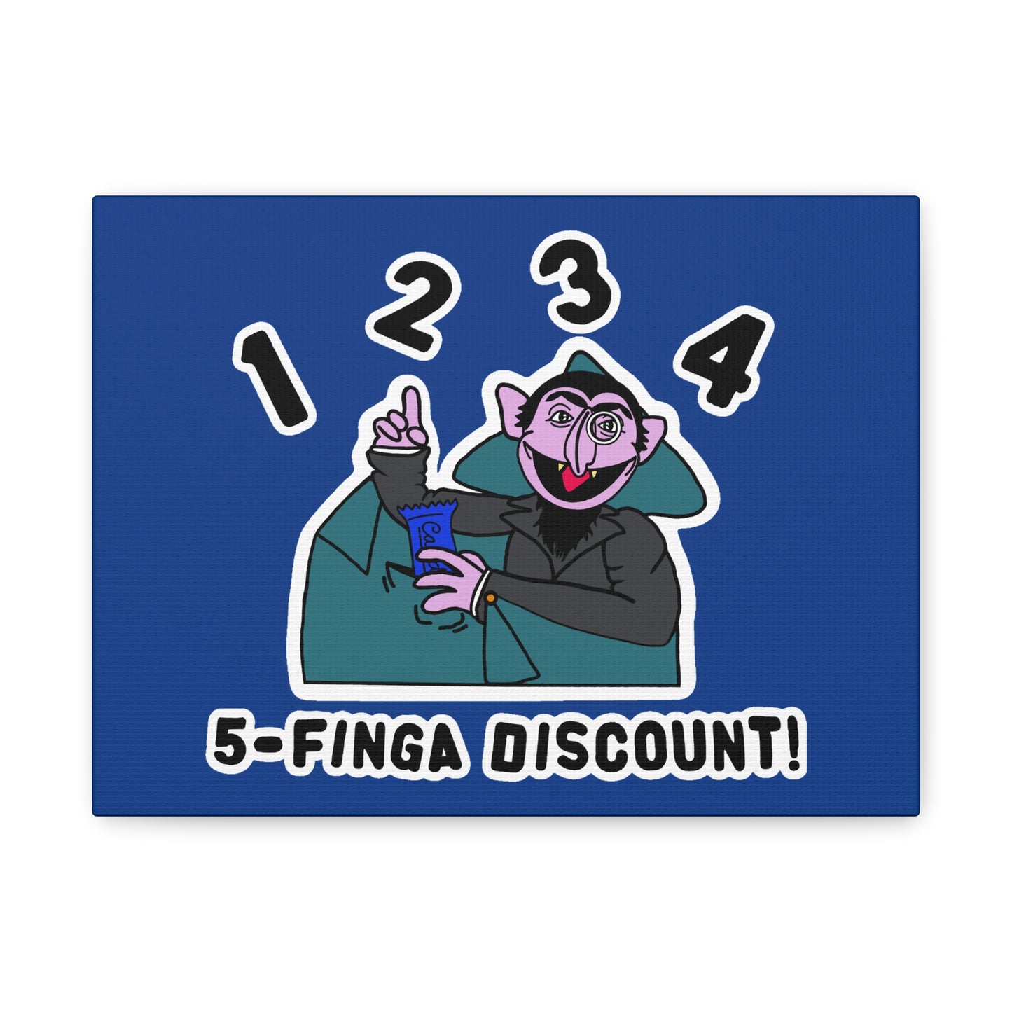 Five Finger Discount Canvas Print Dark Blue - Sesame Street The Count Parody Art Print