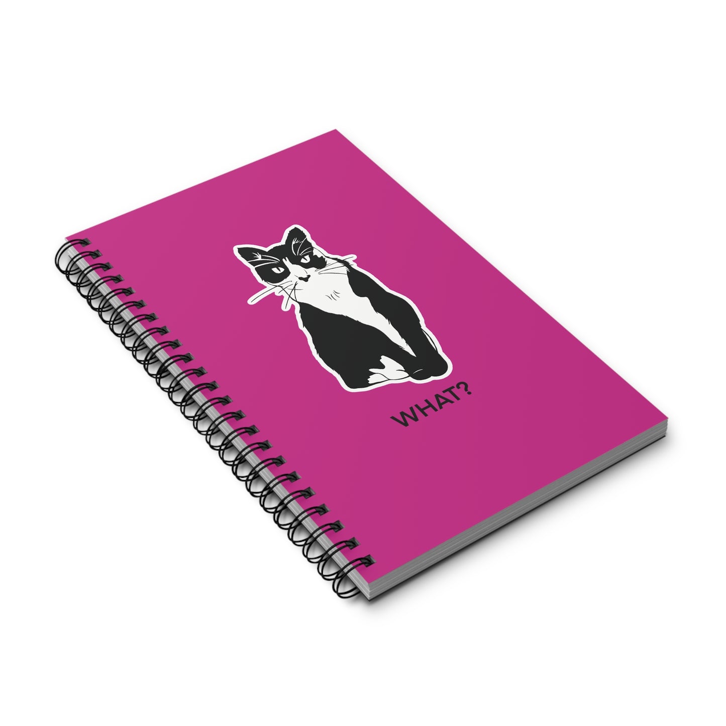 Cattitude Notebook in Pink (Sticker Style Cat with Black Writing) - Cat Spiral Notebook