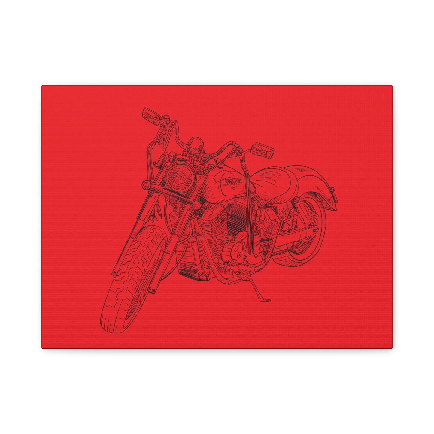 Ride Me Harley Motorcycle Sketch Canvas Print - Black Ink on Red Background