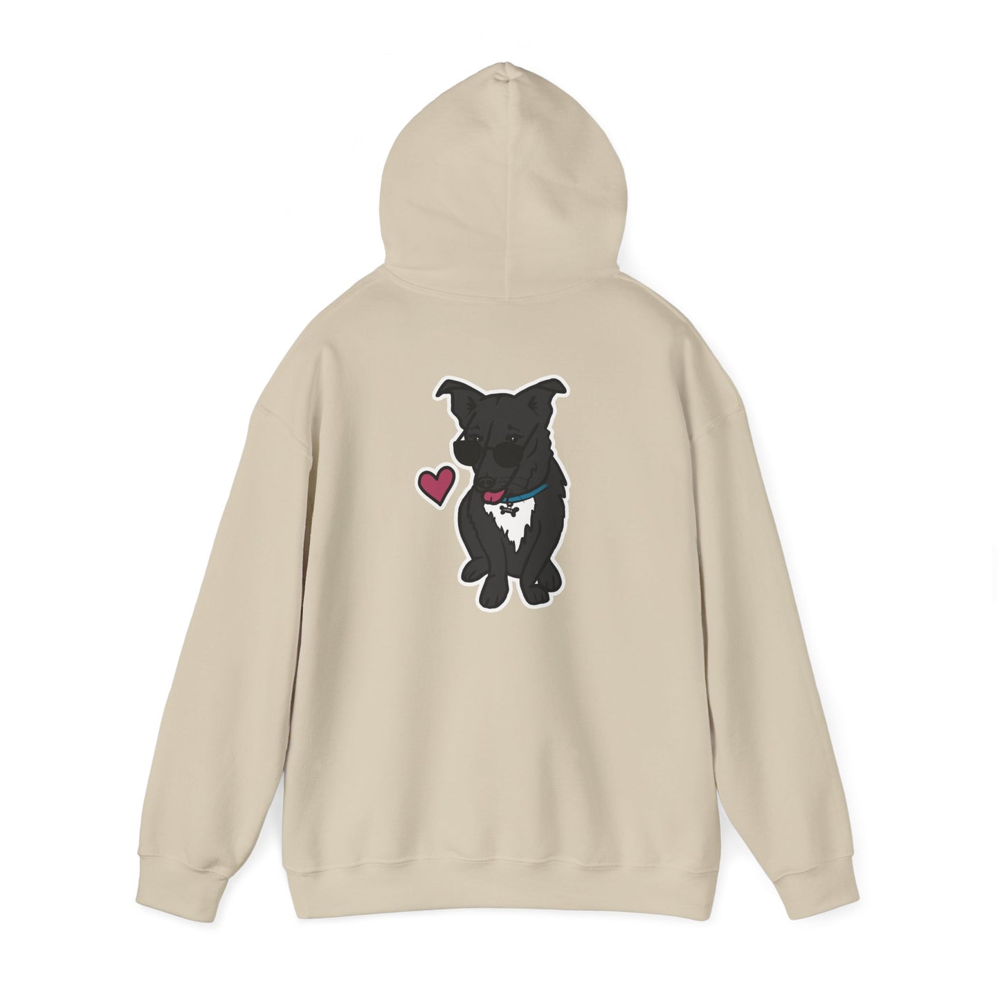 Nora the Dog Heart Hoodie Back Design (Sticker Style Nora) - Nora Hooded Sweatshirt