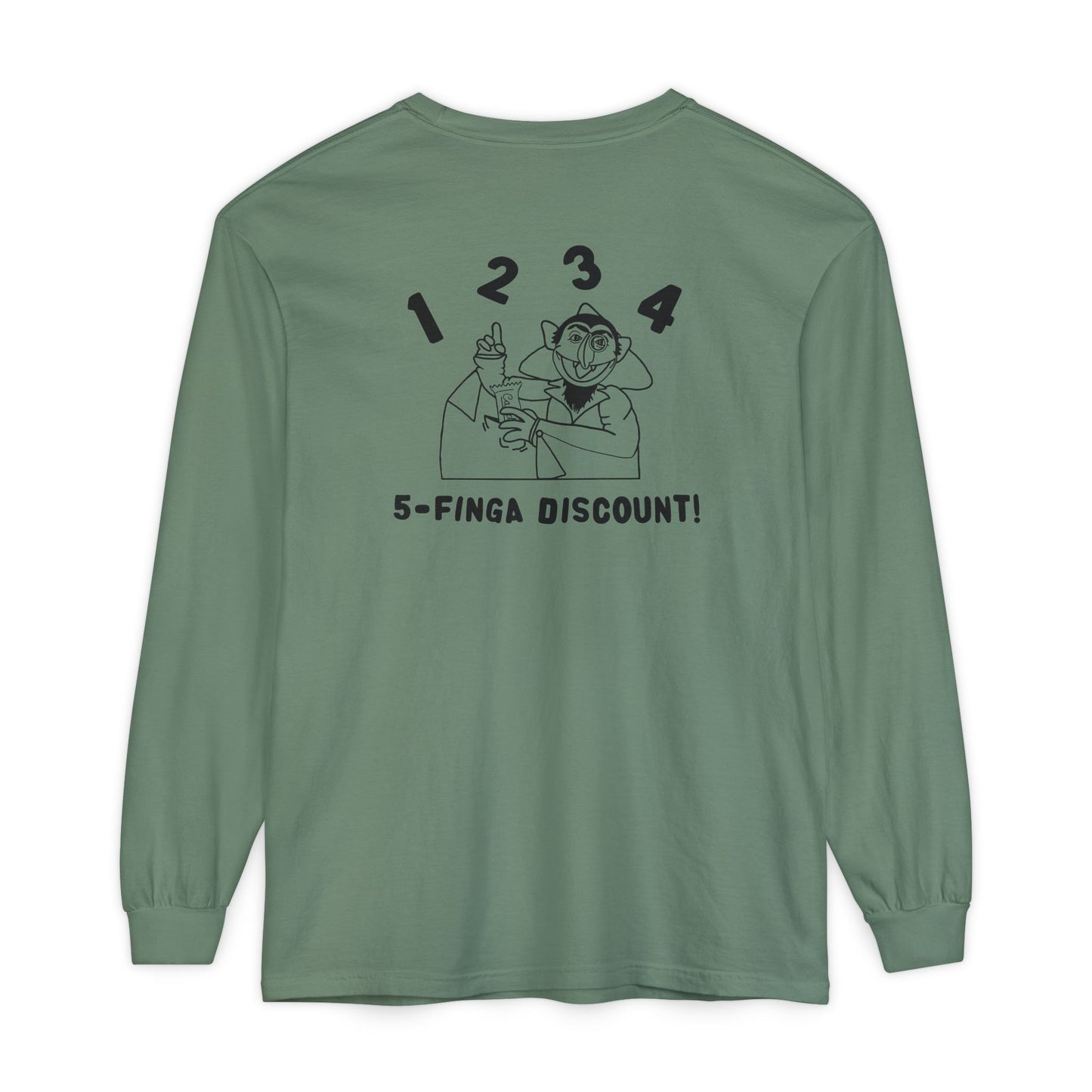 Five Finger Discount Outline Long Sleeve Tee Back Design - Sesame Street The Count Parody Shirt