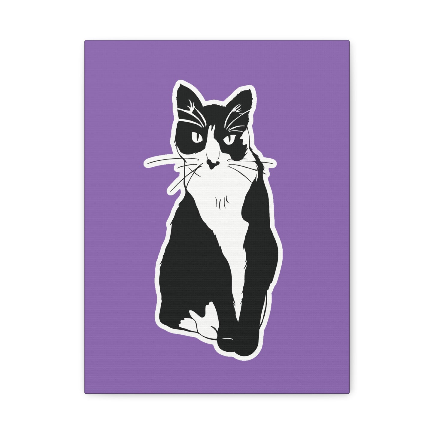 Cat Canvas on Light Purple (Sticker Style Cat) - Cat Drawing Art