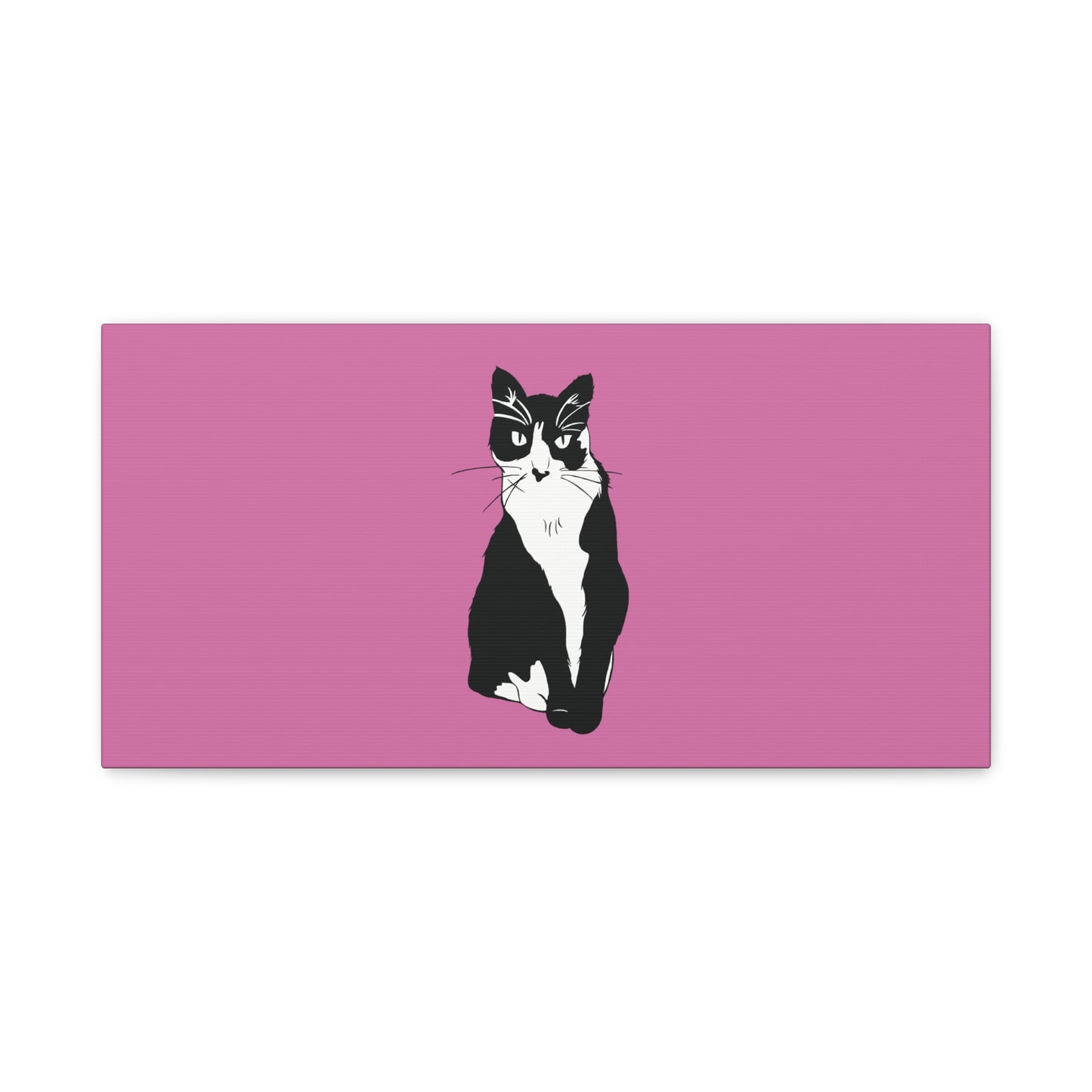 Cat Canvas on Light Pink (B&W Style Cat) - Cat Drawing Art
