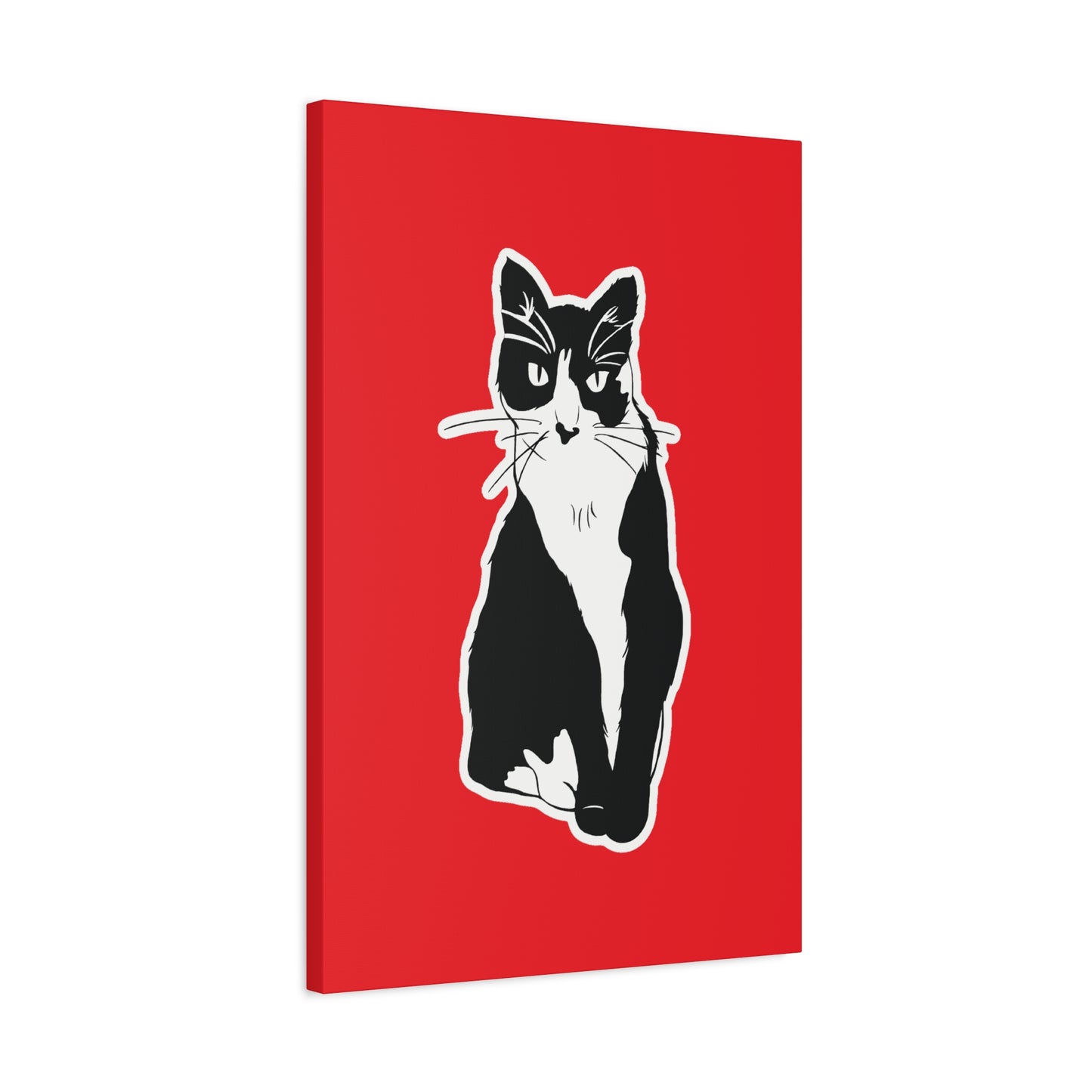 Cat Canvas Print on Red (Sticker Style Cat) - Cat Drawing Art