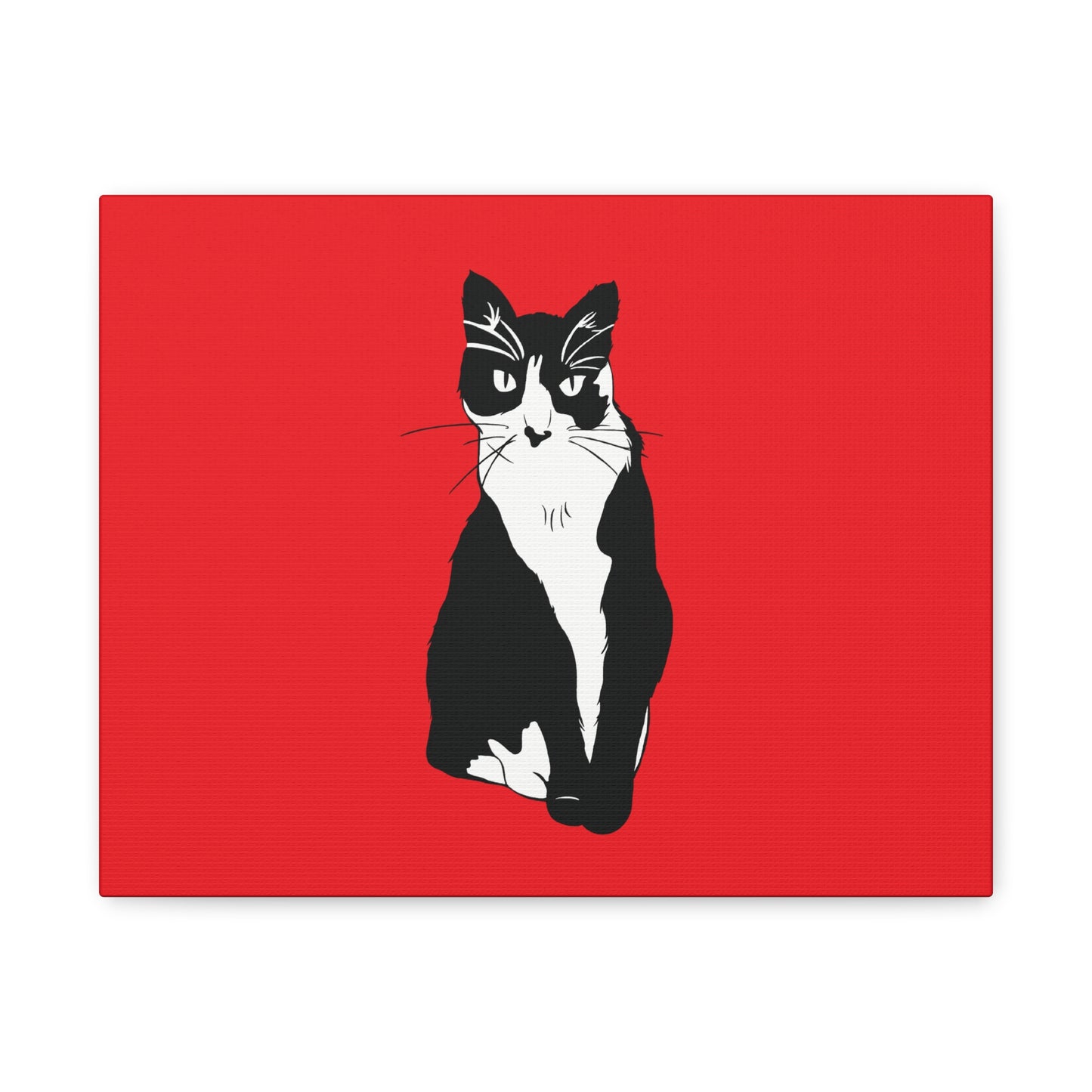 Cat Canvas on Red (B&W Style Cat) - Cat Drawing Art