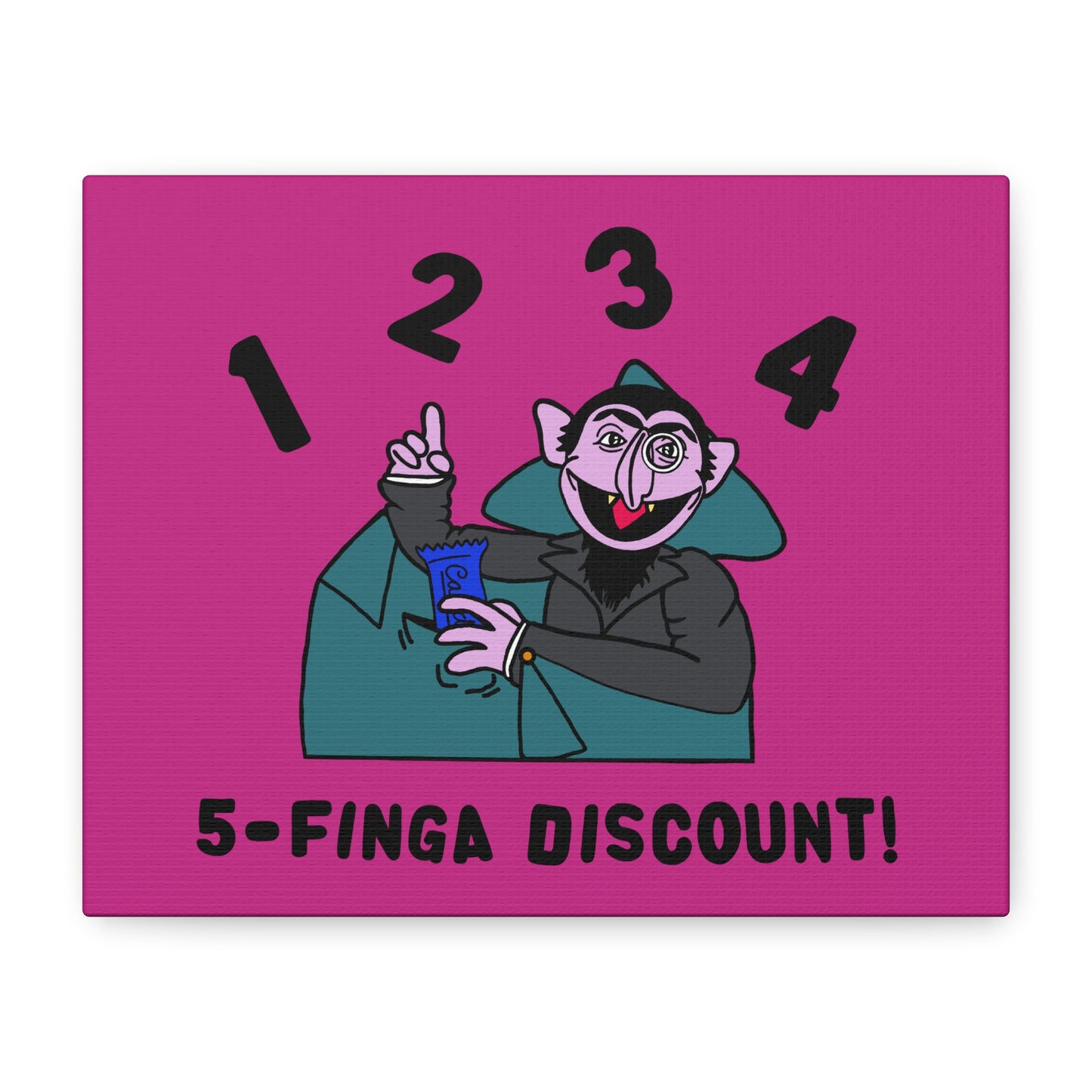 Five Finger Discount Canvas Print Pink - Sesame Street The Count Parody Art Print