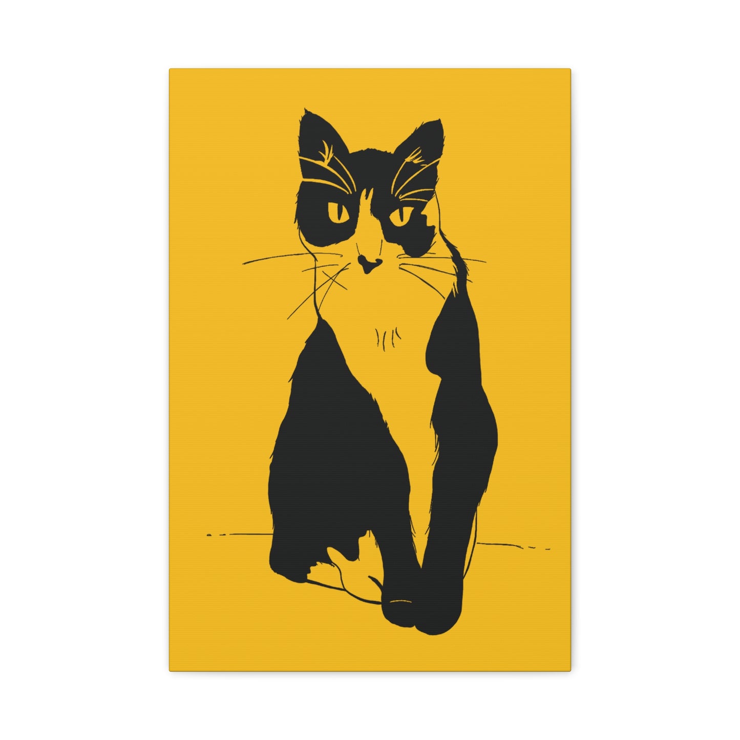 Cat Canvas Print on Yellow (Transparent Style Cat) - Cat Drawing Art