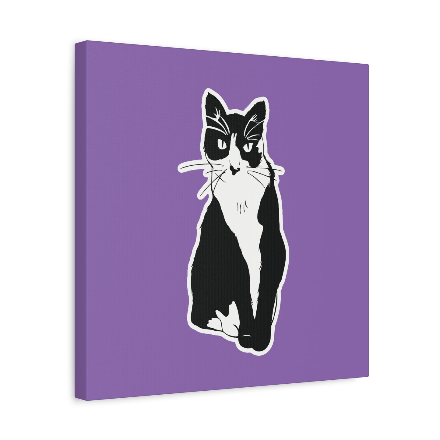 Cat Canvas on Light Purple (Sticker Style Cat) - Cat Drawing Art