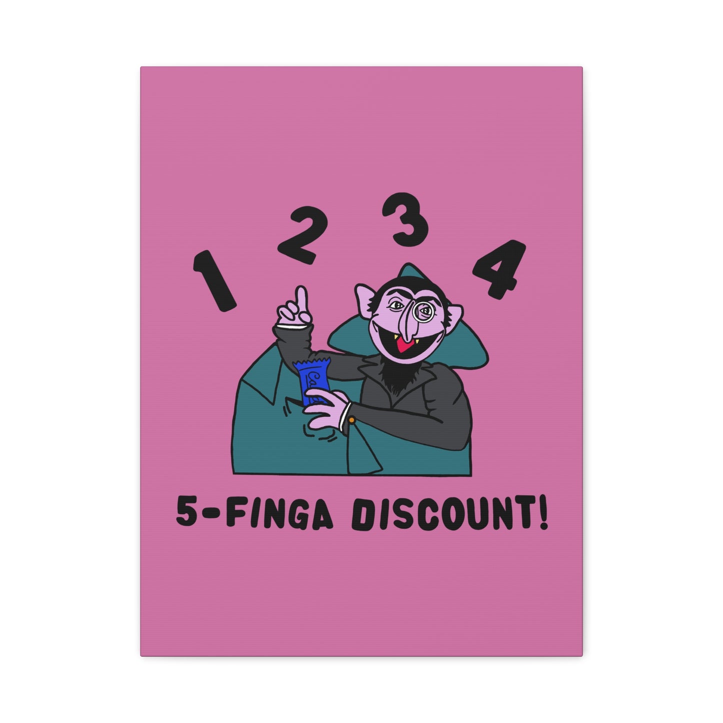 Five Finger Discount Canvas Print Light Pink - Sesame Street The Count Parody Art Print