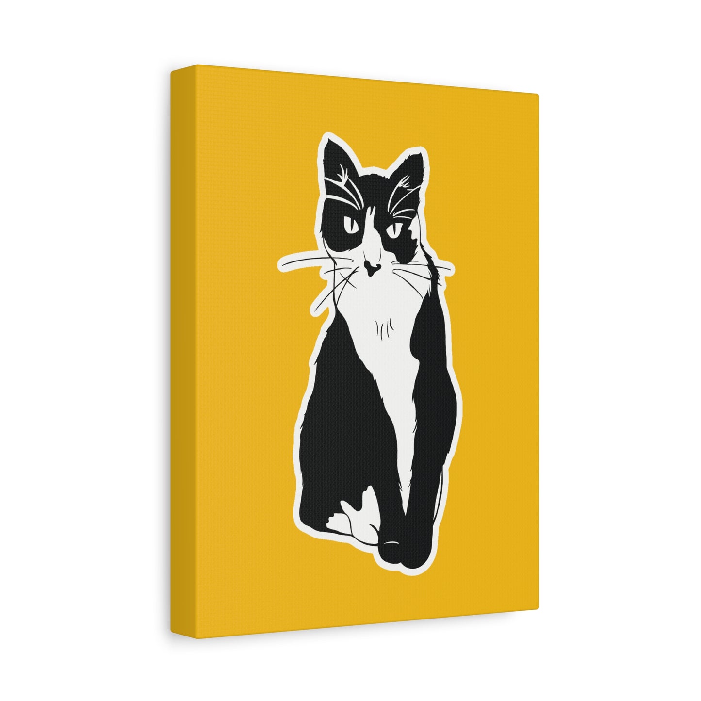 Cat Canvas Print on Yellow (Sticker Style Cat) - Cat Drawing Art