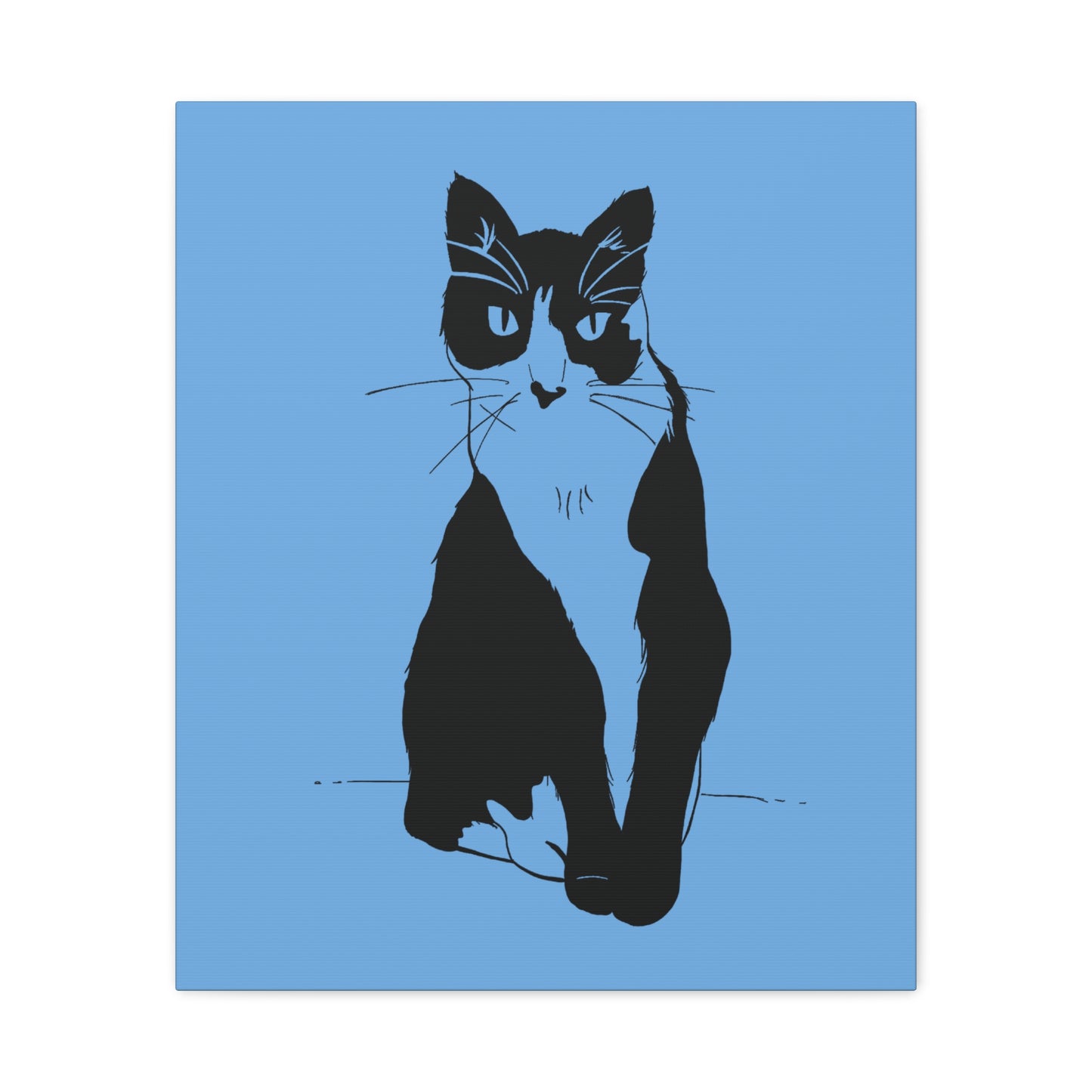 Cat Canvas Print on Light Blue (Transparent Style Cat) - Cat Drawing Art
