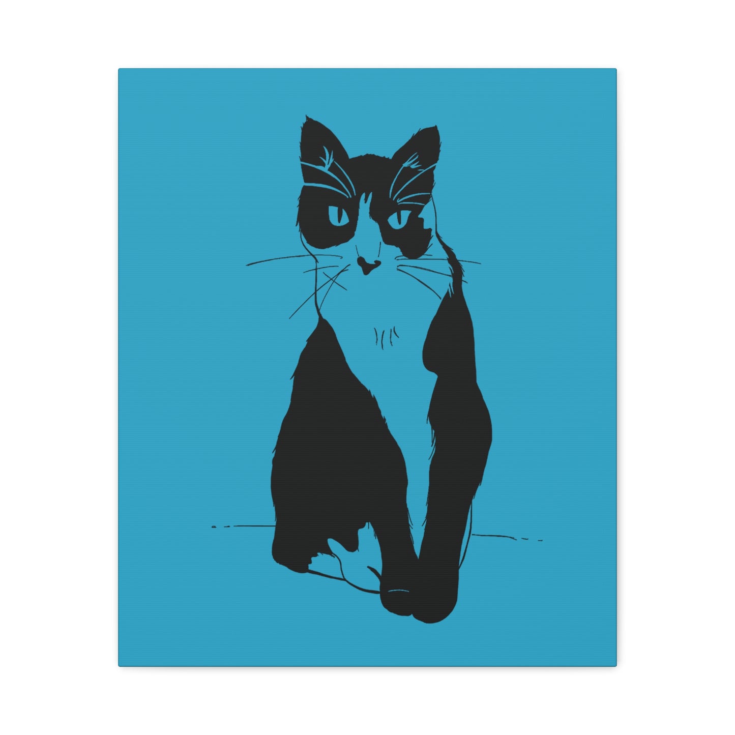 Cat Canvas Print on Turquoise (Transparent Style Cat) - Cat Drawing Art