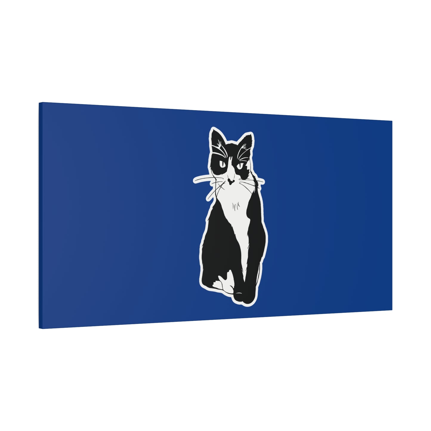 Cat Canvas Print on Dark Blue (Sticker Style Cat) - Cat Drawing Art