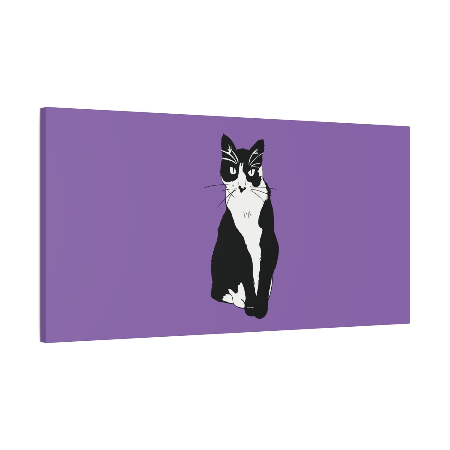 Cat Canvas on Light Purple (B&W Style Cat) - Cat Drawing Art