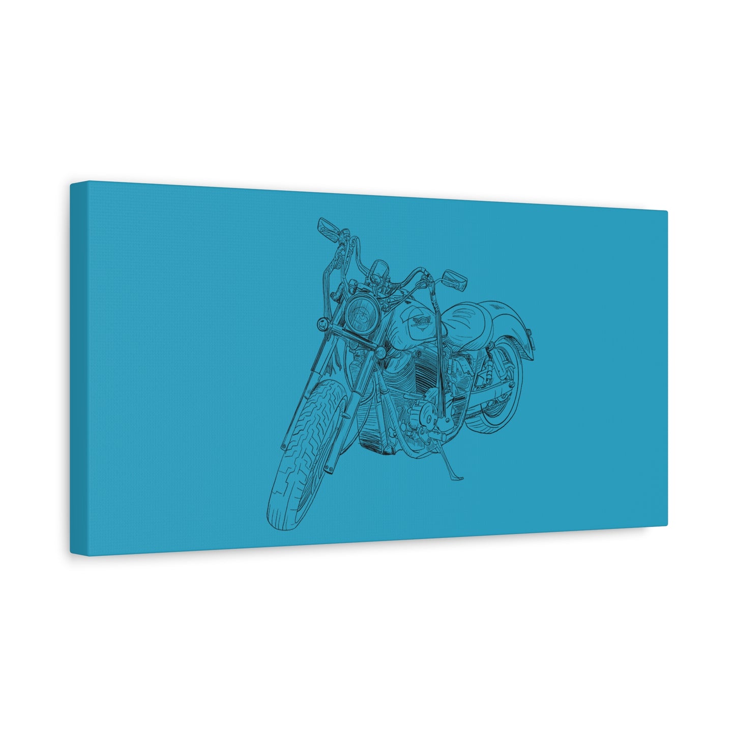 Ride Me Harley Motorcycle Sketch Canvas Print - Black Ink on Turquoise Background