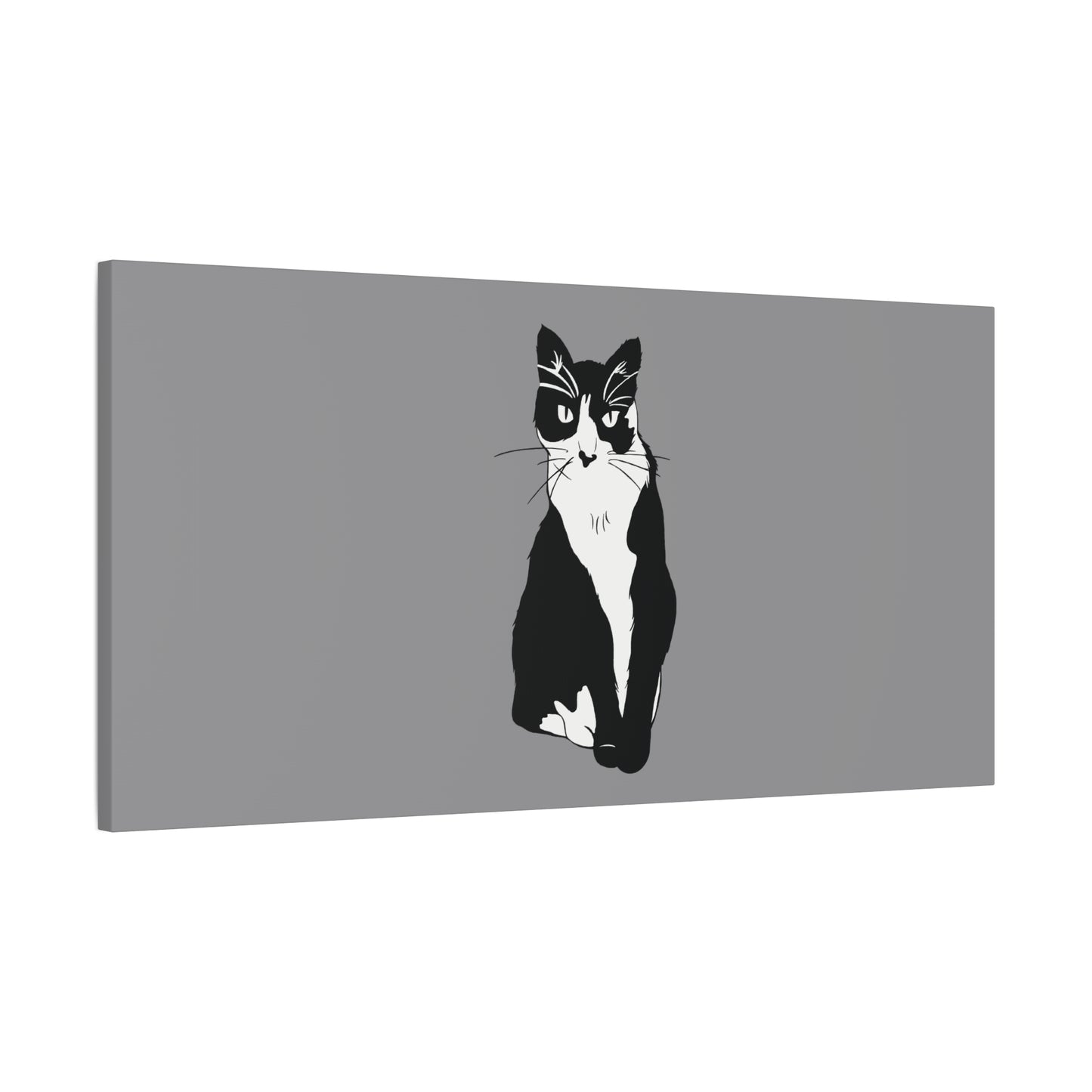 Cat Canvas on Grey (B&W Style Cat) - Cat Drawing Art