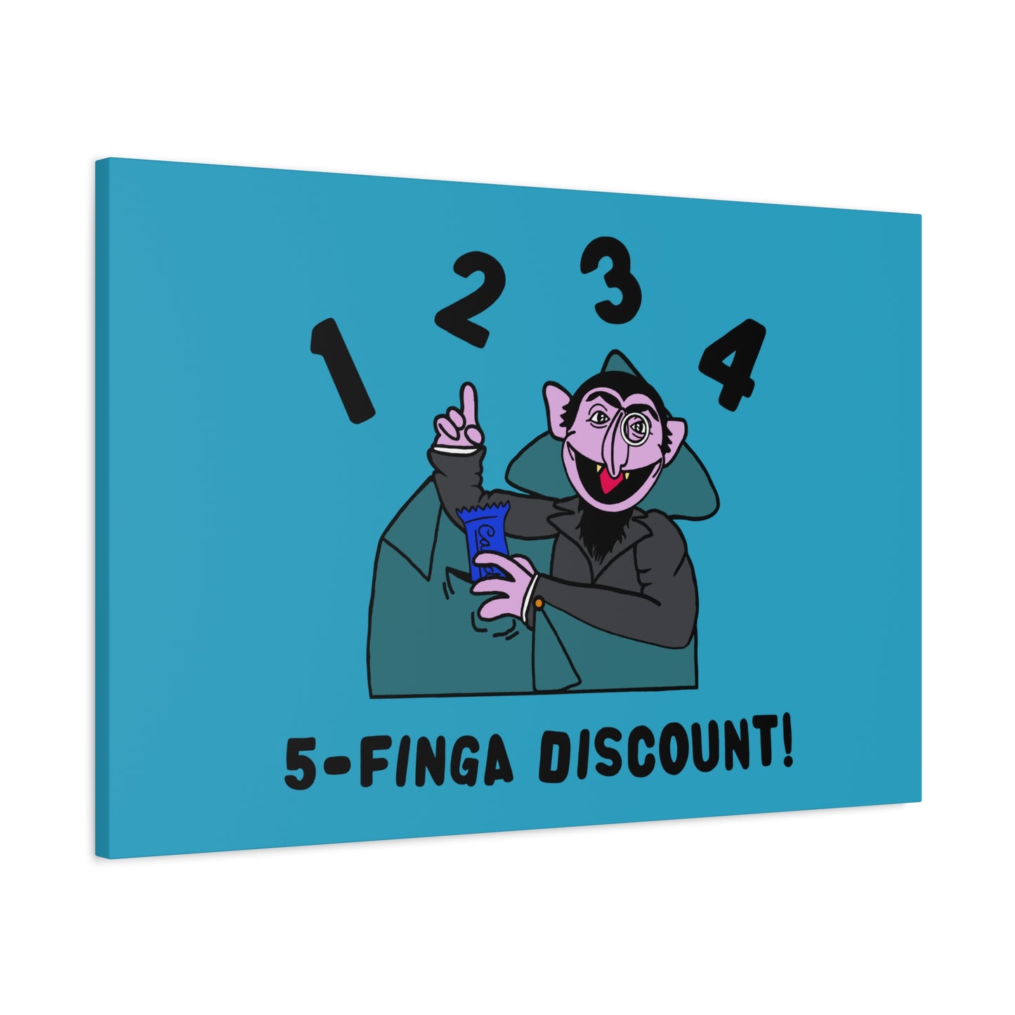 Five Finger Discount Canvas Print Turquoise - Sesame Street The Count Parody Art Print
