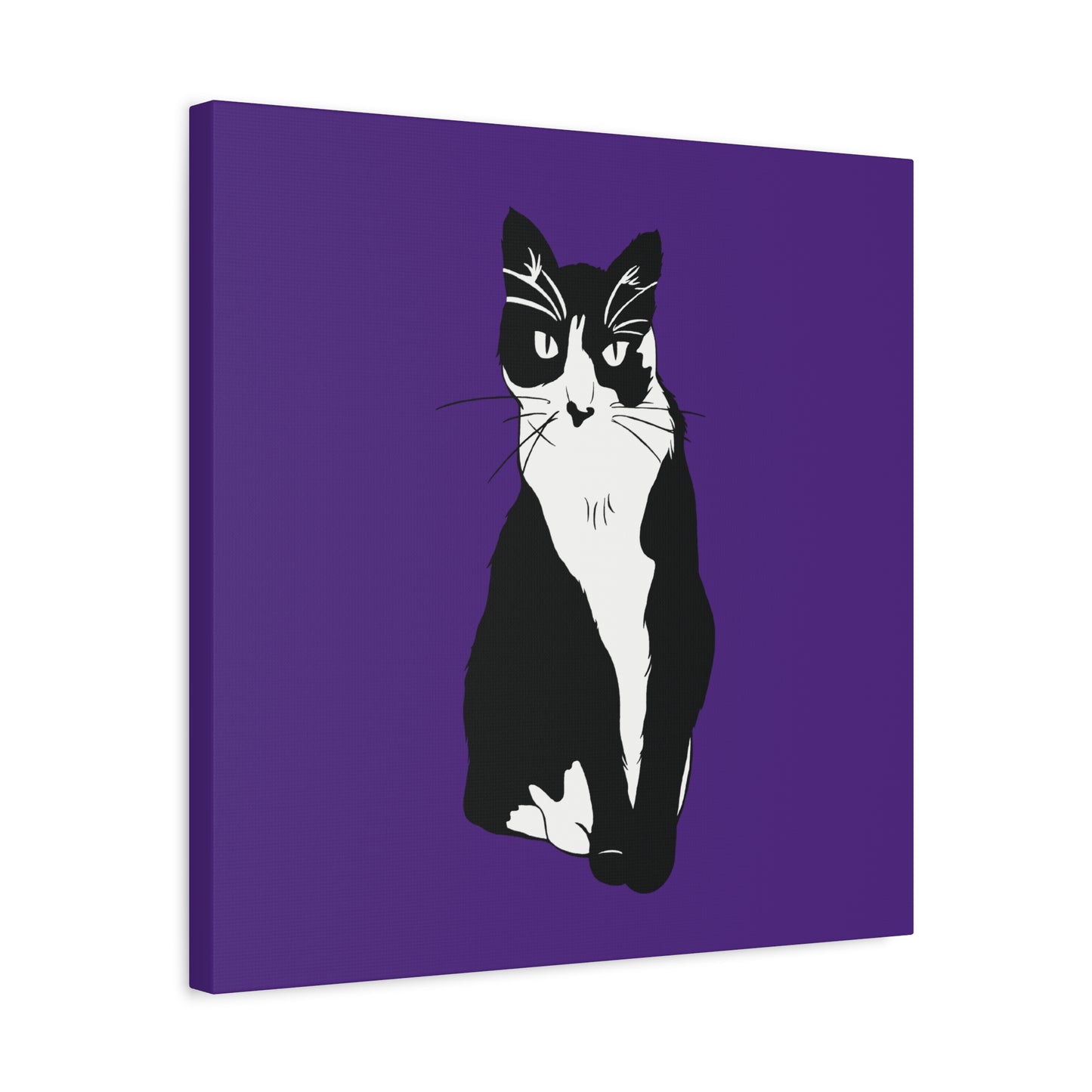 Cat Canvas on Purple (B&W Style Cat) - Cat Drawing Art
