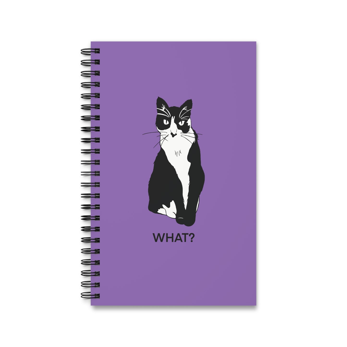 Cattitude Notebook in Light Purple (B&W Style Cat) - Cat Spiral Notebook