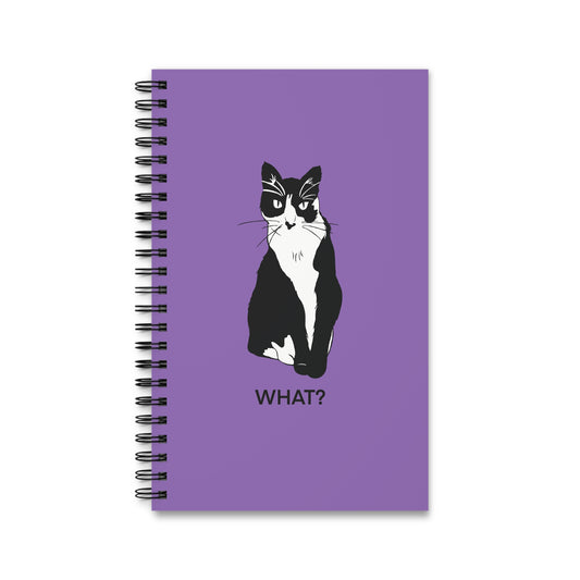 Cattitude Notebook in Light Purple (B&W Style Cat) - Cat Spiral Notebook