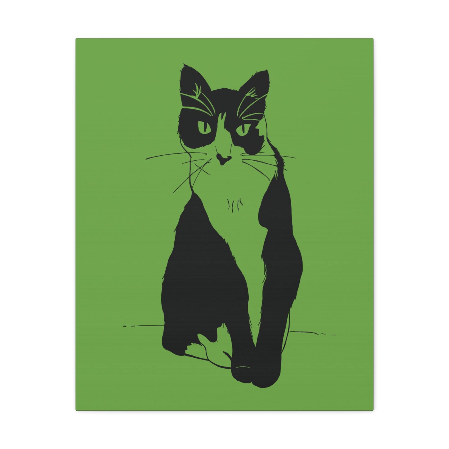 Cat Canvas Print on Green (Transparent Style Cat) - Cat Drawing Art
