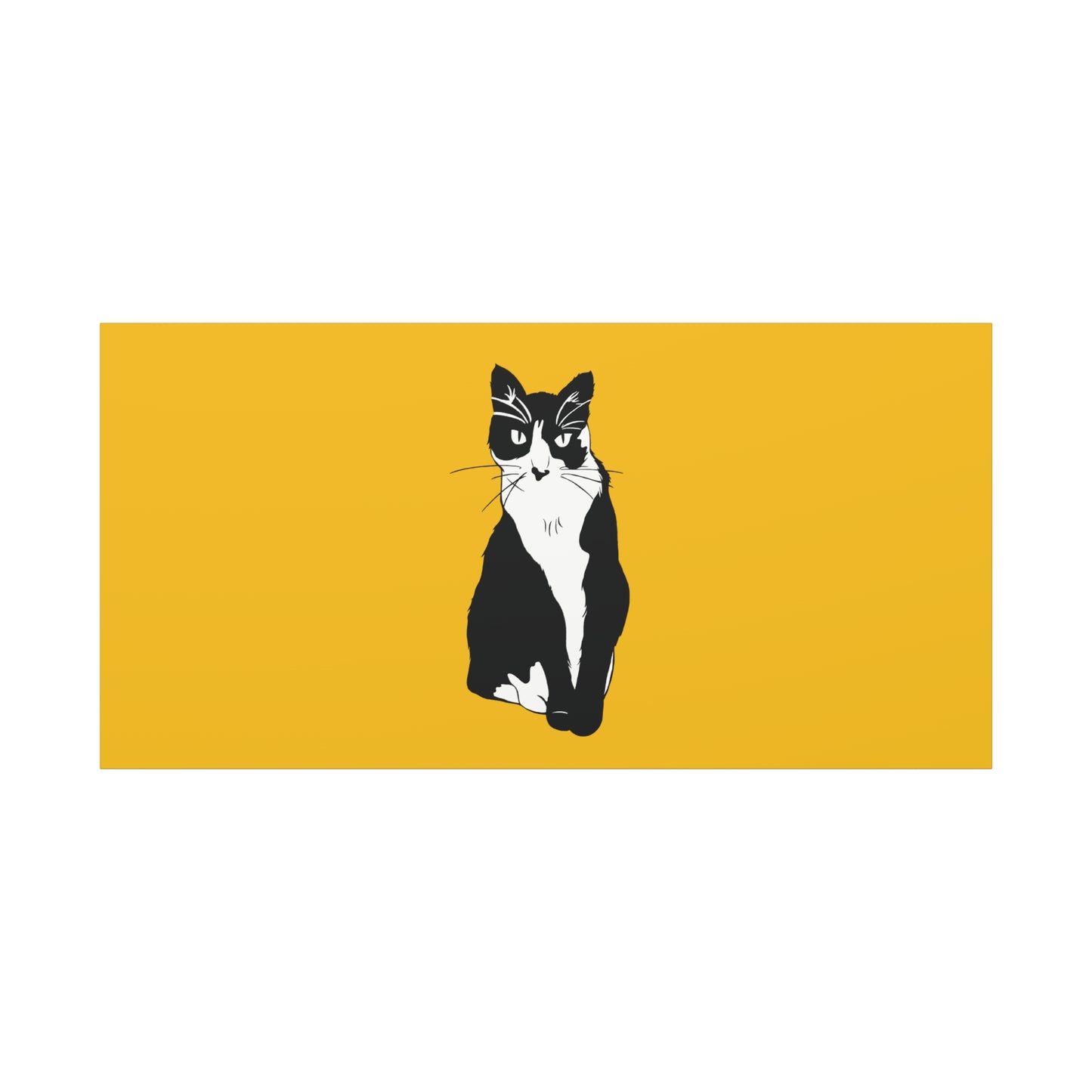 Cat Canvas on Yellow (B&W Style Cat) - Cat Drawing Art