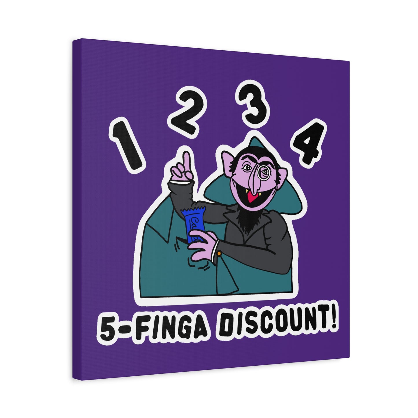 Five Finger Discount Canvas Print Light Purple - Sesame Street The Count Parody Art Print