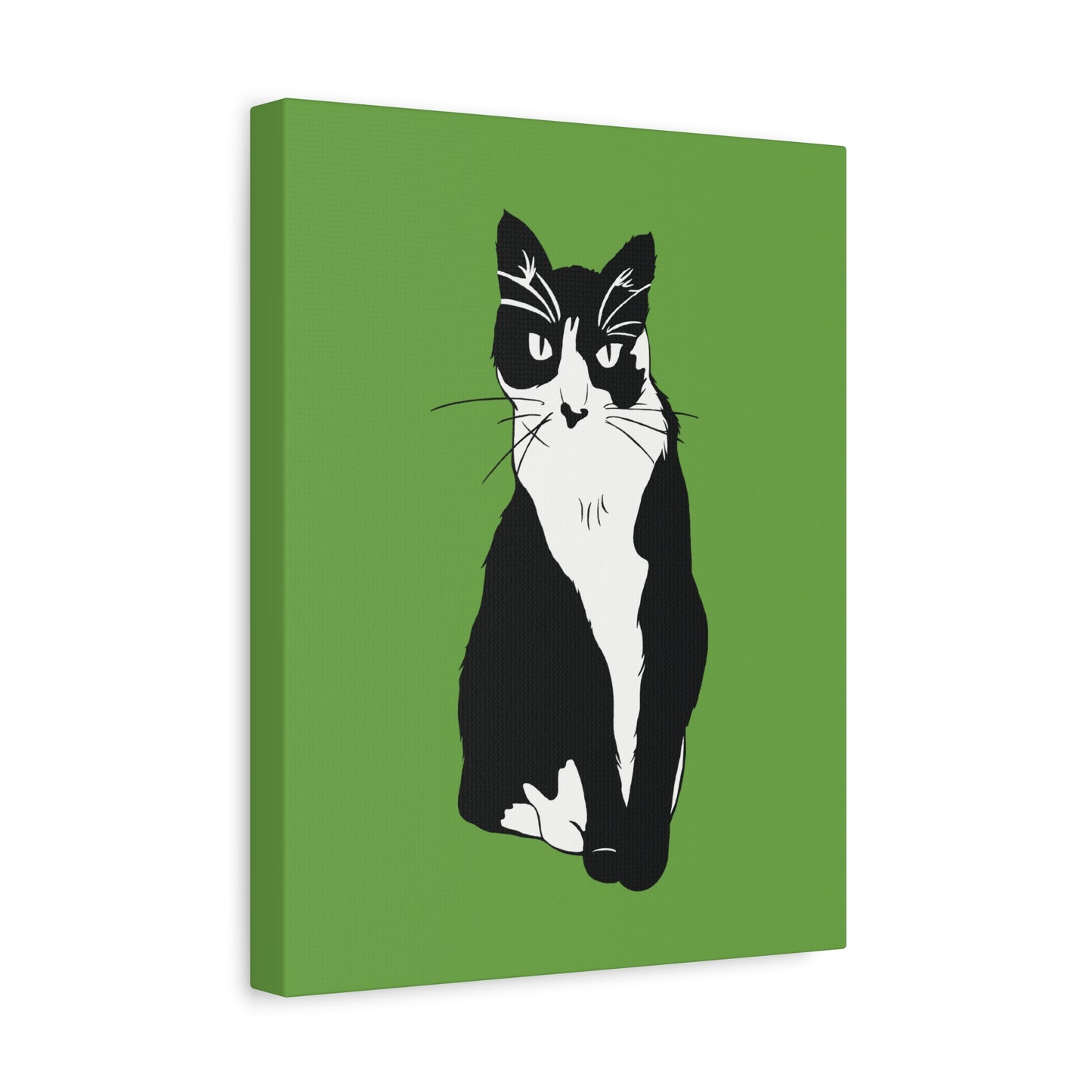 Cat Canvas on Green (B&W Style Cat) - Cat Drawing Art