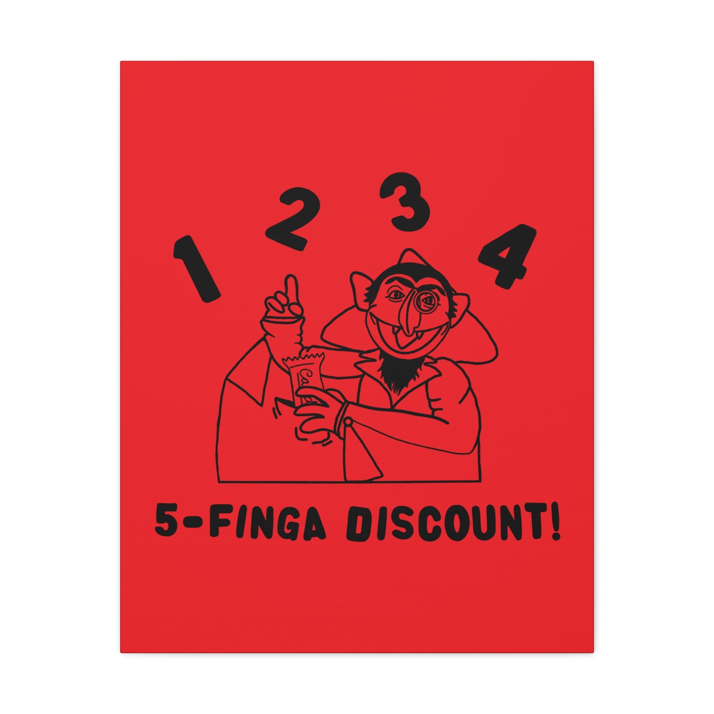 Five Finger Discount Outline Canvas Print Red - Sesame Street The Count Parody Art Print