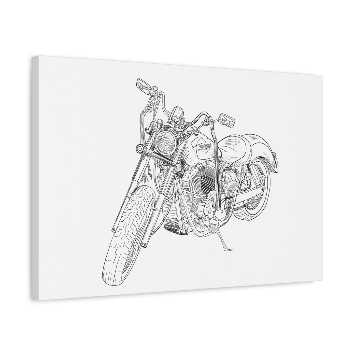 Ride Me Harley Motorcycle Sketch Canvas Print - Black Ink on White Background