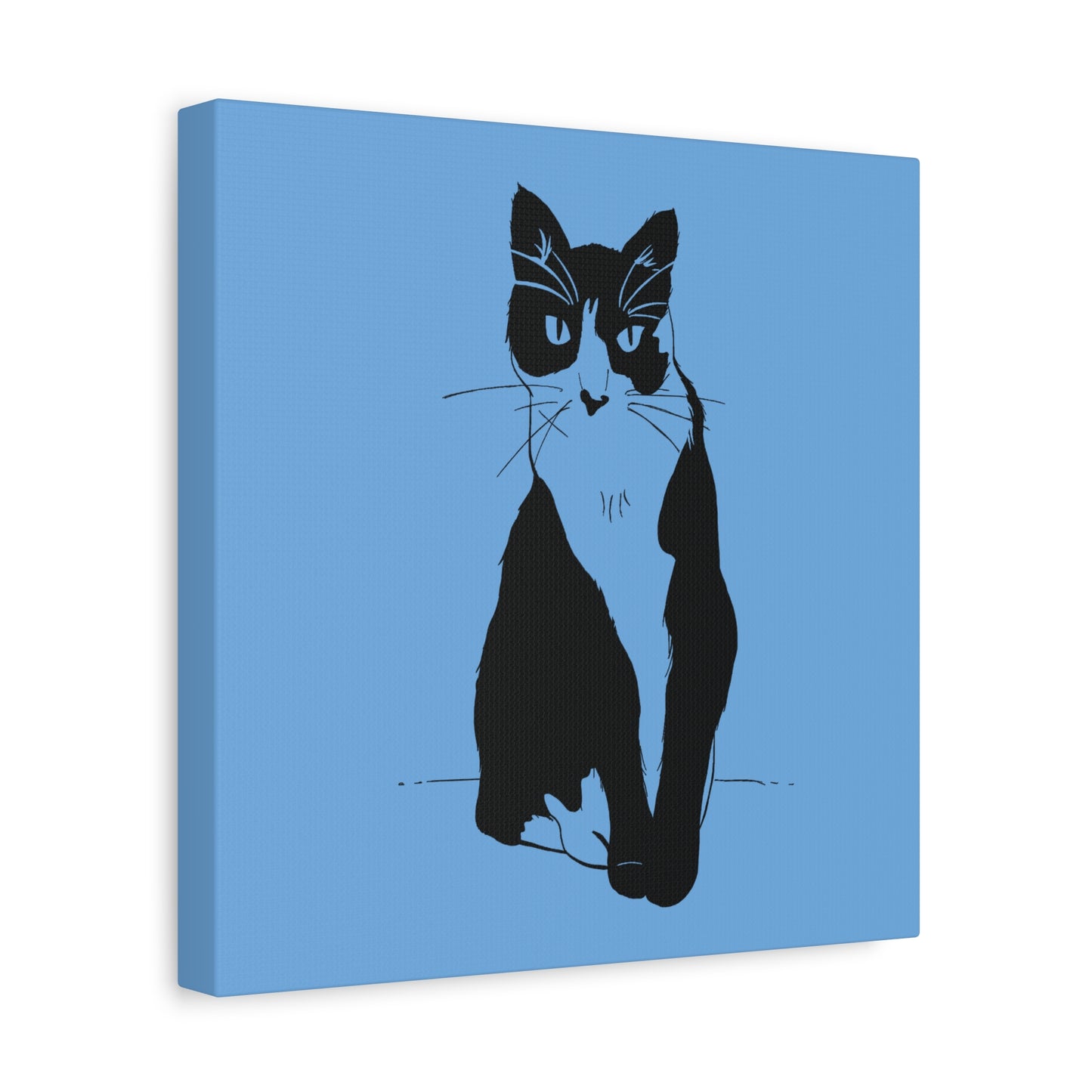 Cat Canvas Print on Light Blue (Transparent Style Cat) - Cat Drawing Art