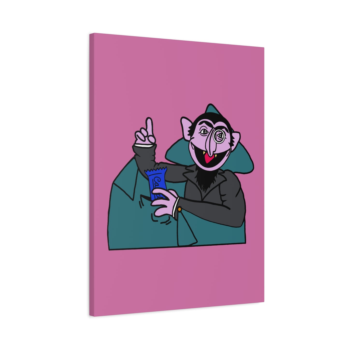 The Count Stealing Candy Canvas Print Light Pink - Sesame Street The Count Parody Art