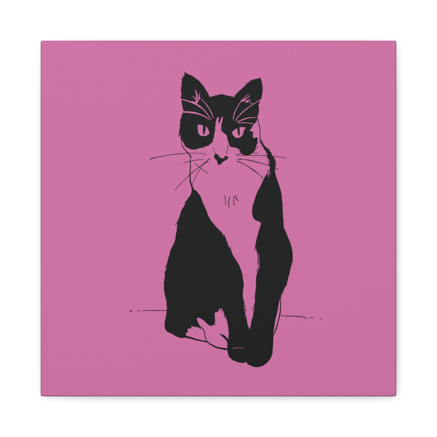 Cat Canvas Print on Pink (Transparent Style Cat) - Cat Drawing Art